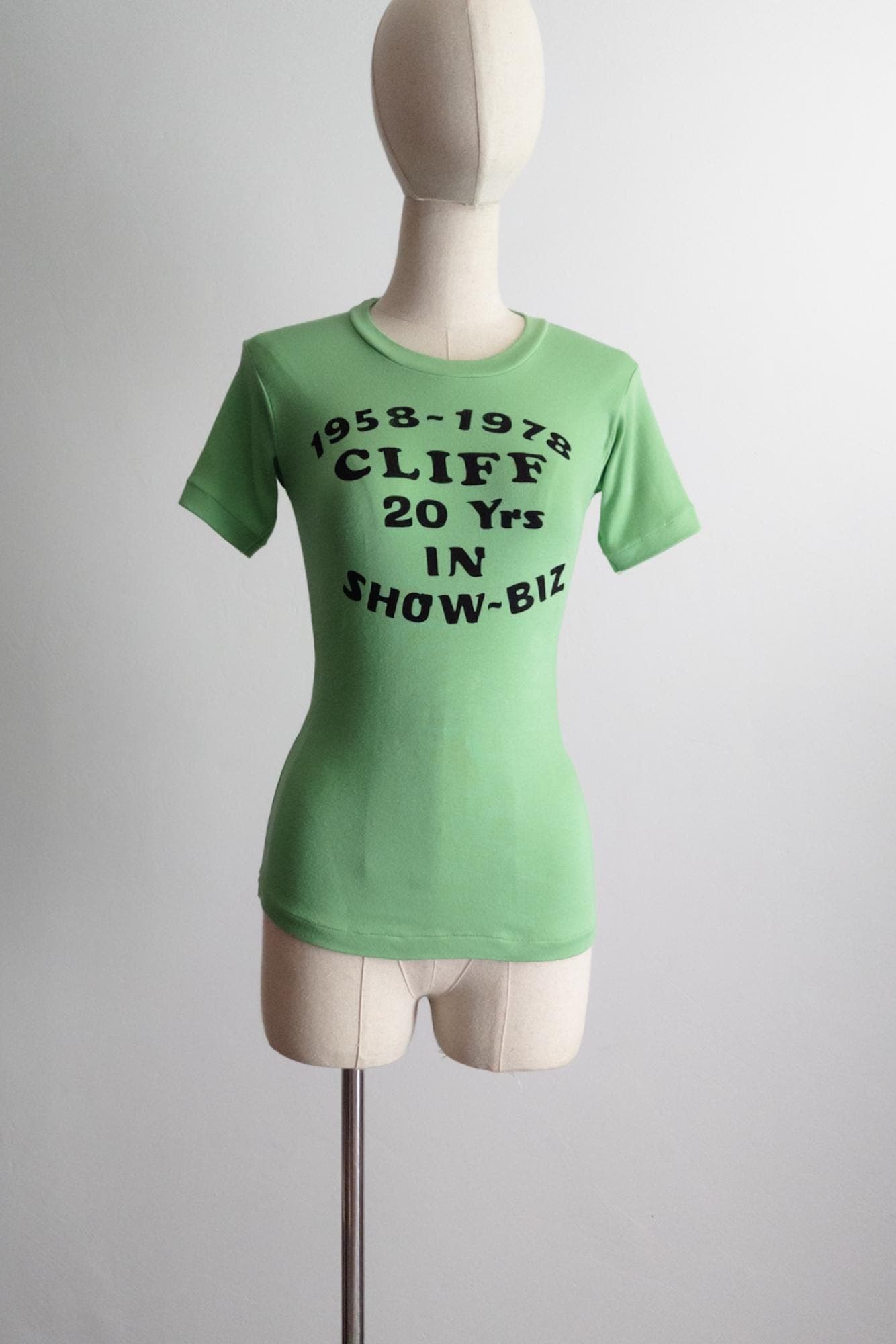 1970s show-biz t-shirt uk pop rock 70's - muted spring grass/green light - xxs/xs - image 3