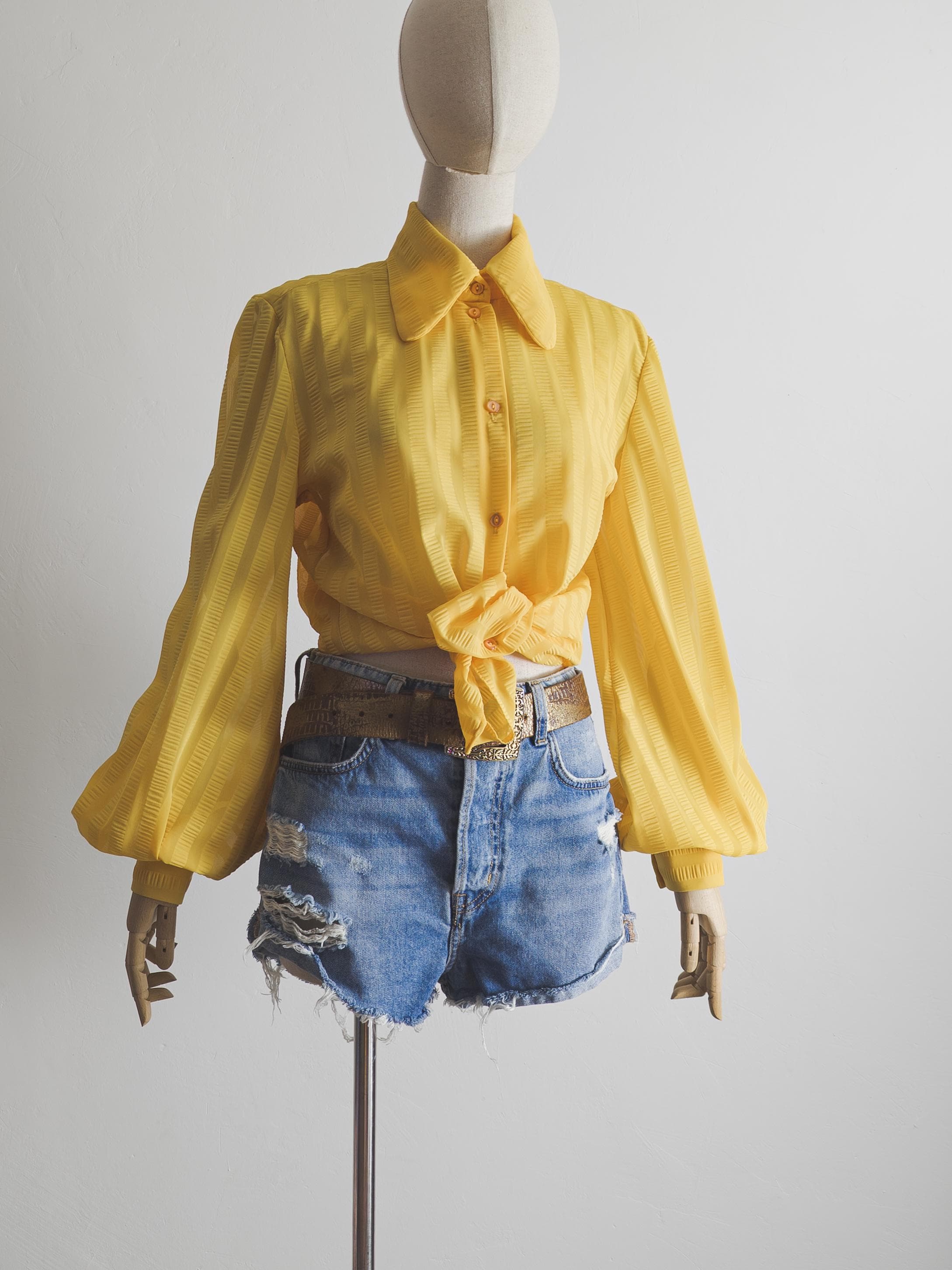 60s 70s hippie hippy poet blouse. poet sleeve blouse dandelion shirt - small to medium - image 5