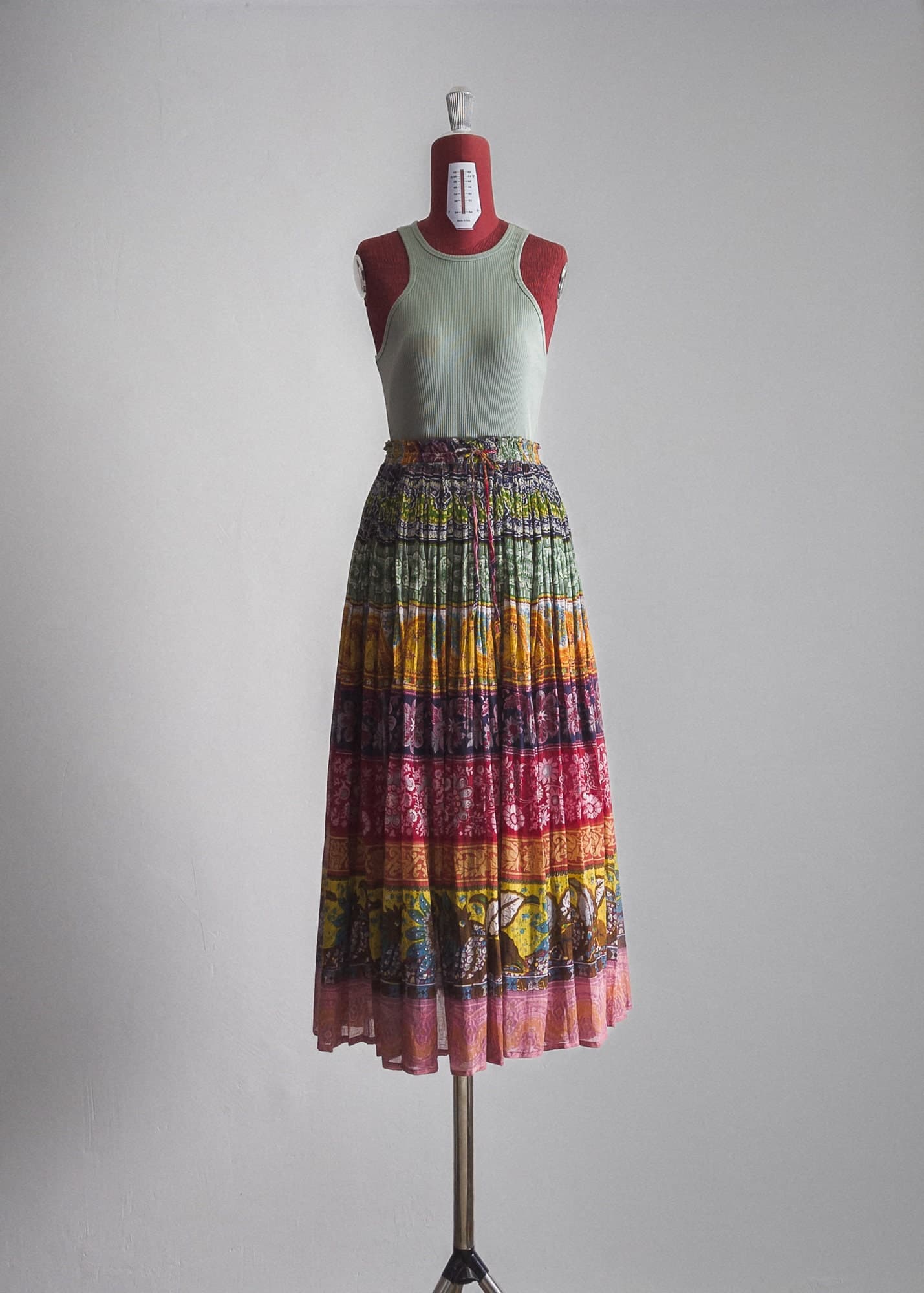 hippie gypsy boho muslin cotton gauze full skirt block print free size - image 3