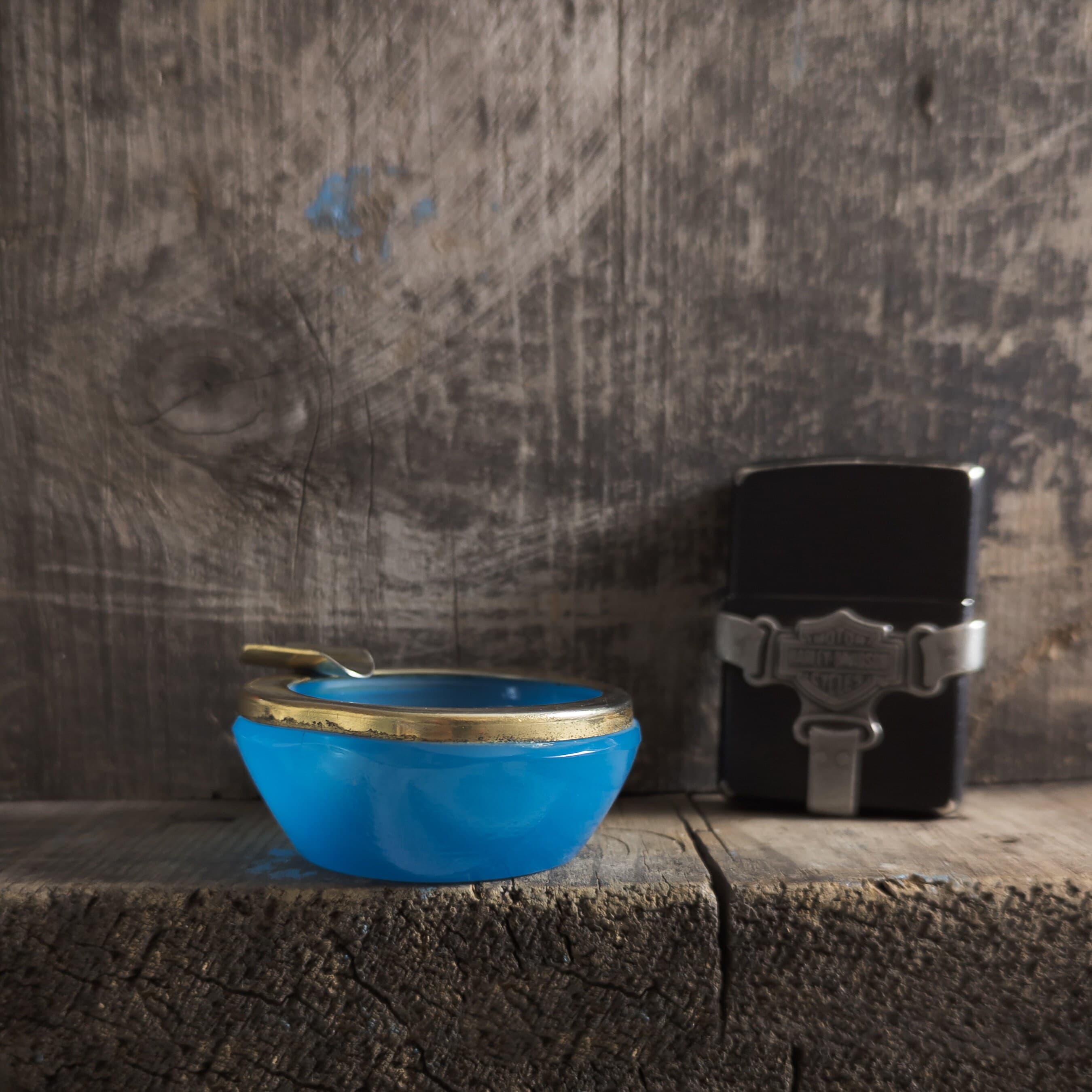 vintage small ashtray french blue opaline glass gilt antique - vintage french home decor. nostalgic ashtray. trinket trays. catchalls - image 5