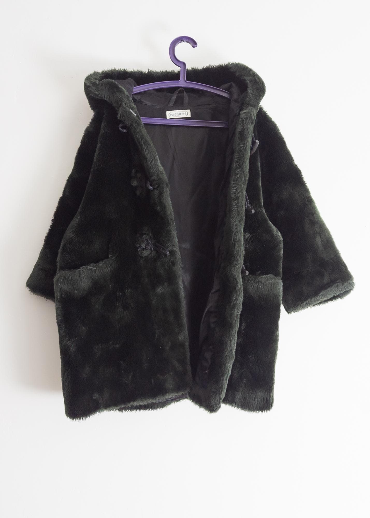 6 years coat kids girl cacharel french vintage 1980s hooded faux mouton fur toggle jacket coat bottle green - image 3