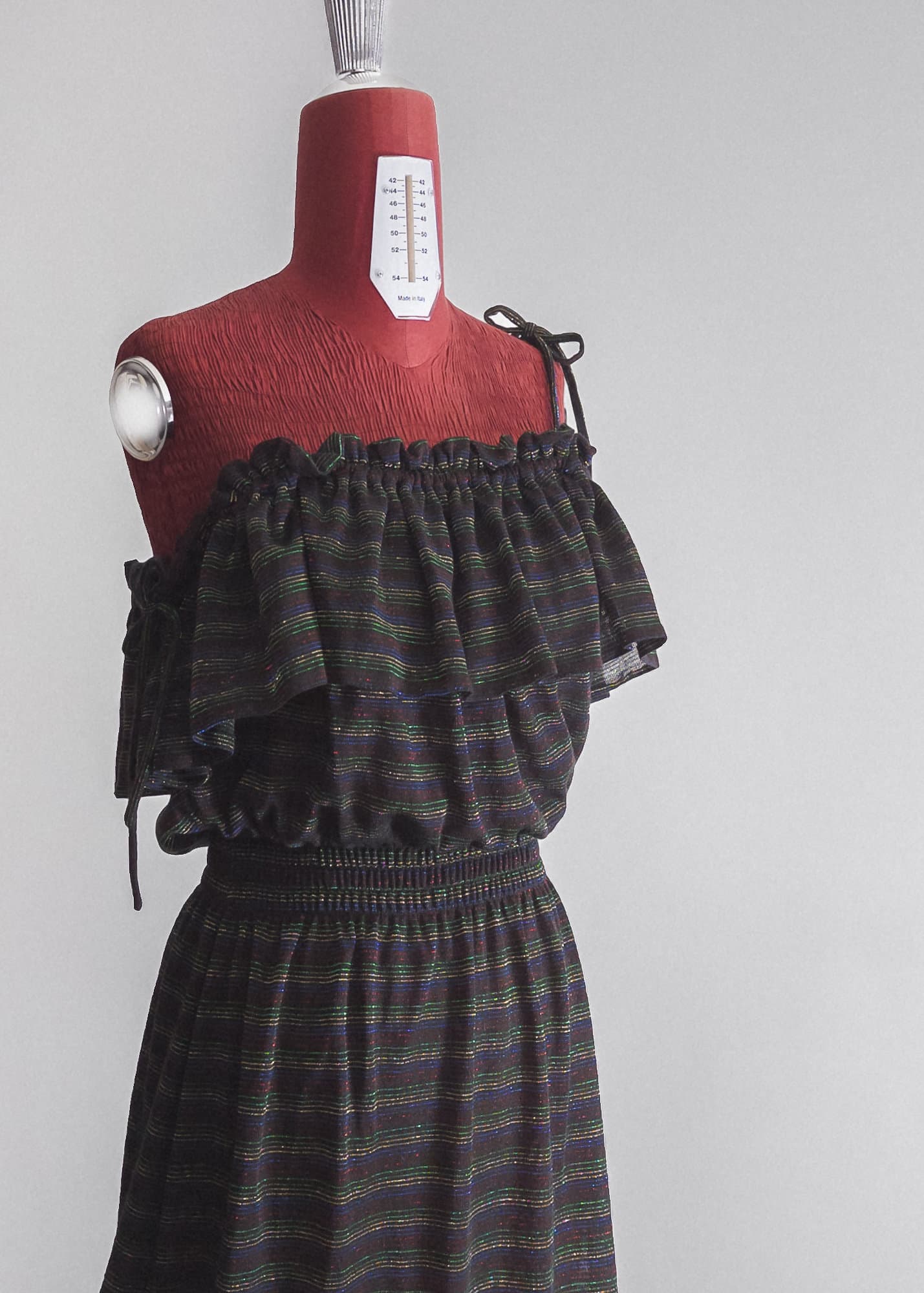 70s metallic dark ruffled sheer sundress dress (s/m/) - image 3