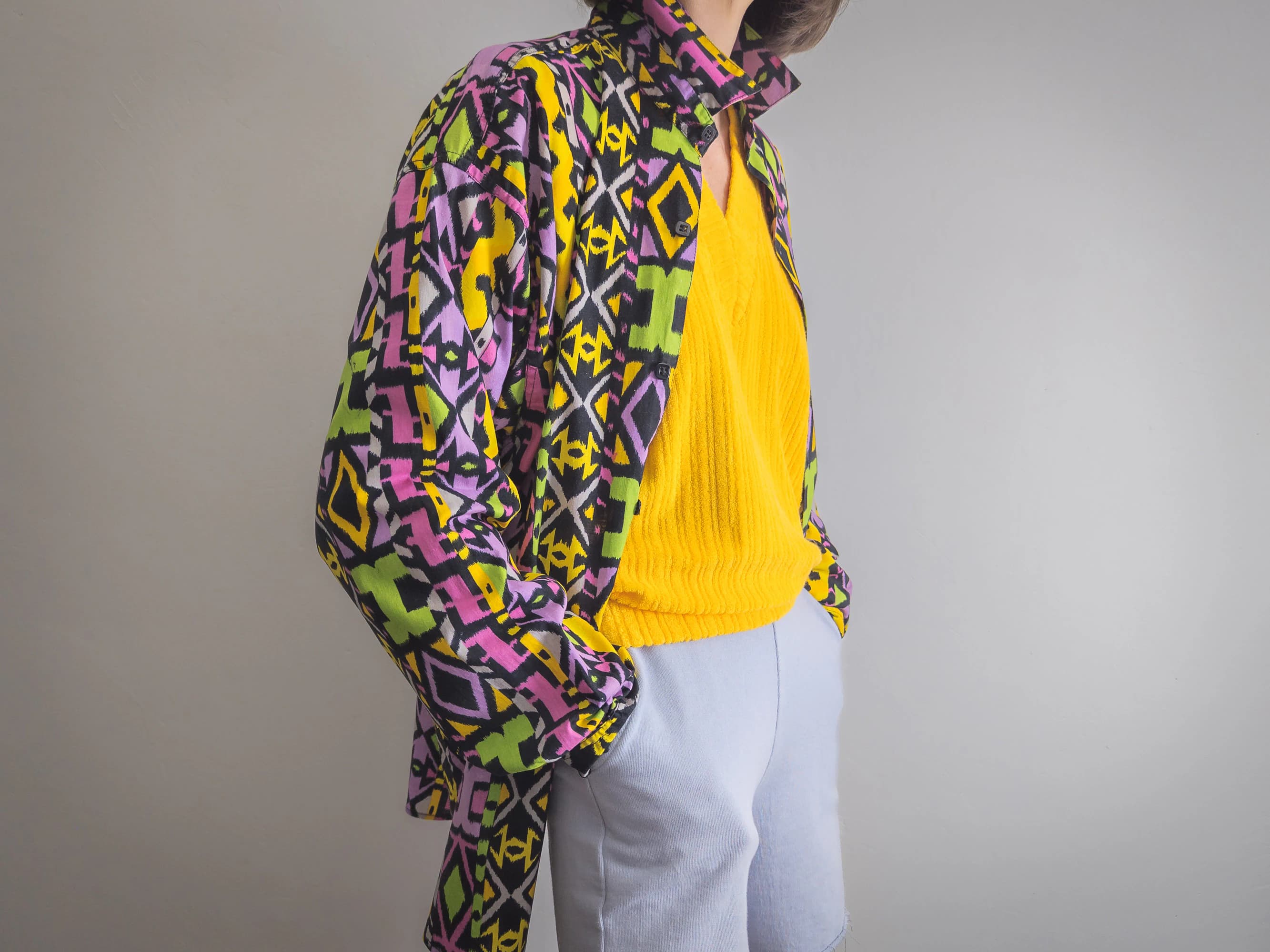 sporty terry pullover top vintage 1980s yolk yellow stretchy cotton and nylon blend rib knit terrycloth long sleeve loose top t-shirt shirt - image 4
