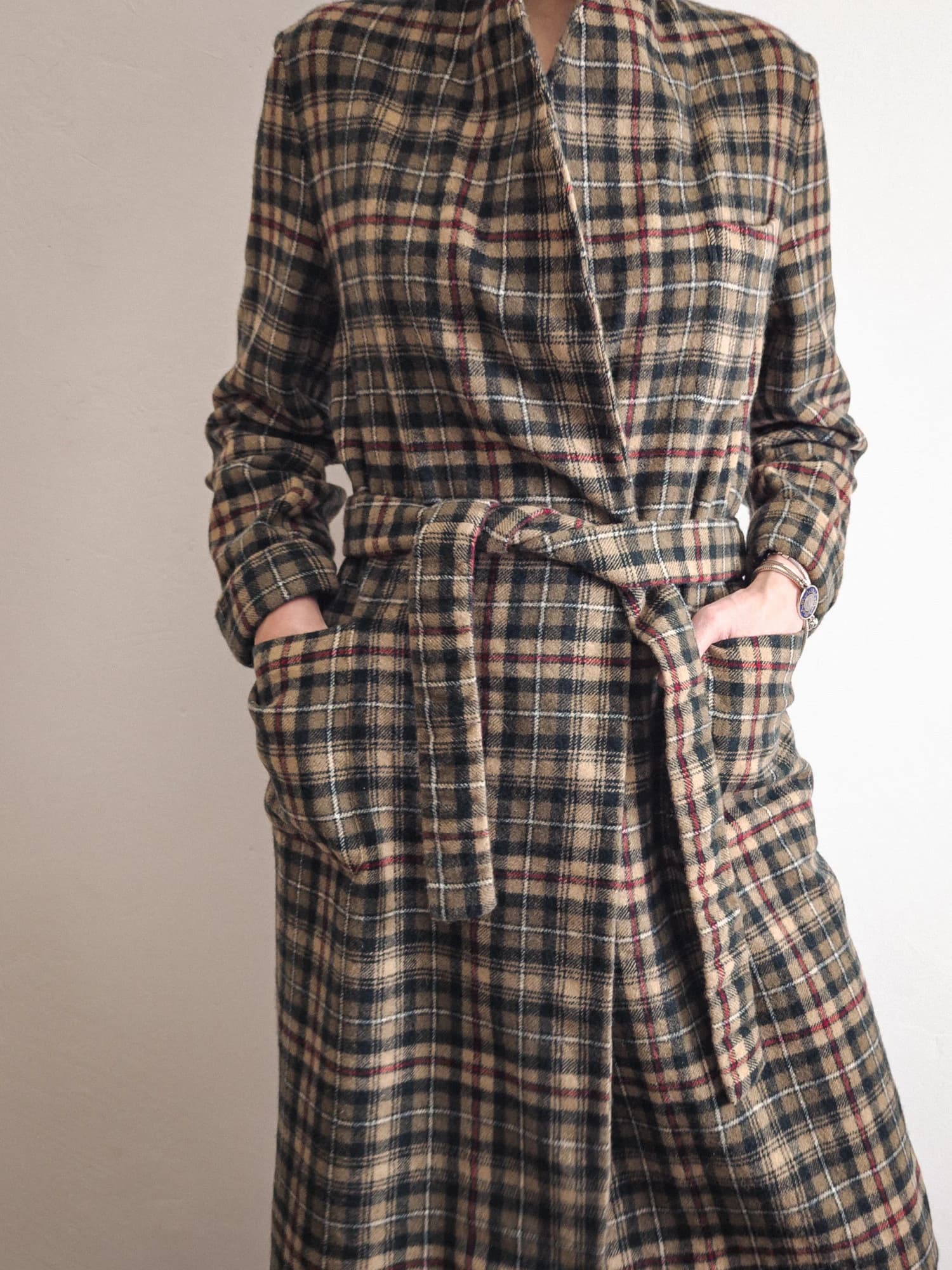 tartan wool belted dressing gown robe vintage - image 4