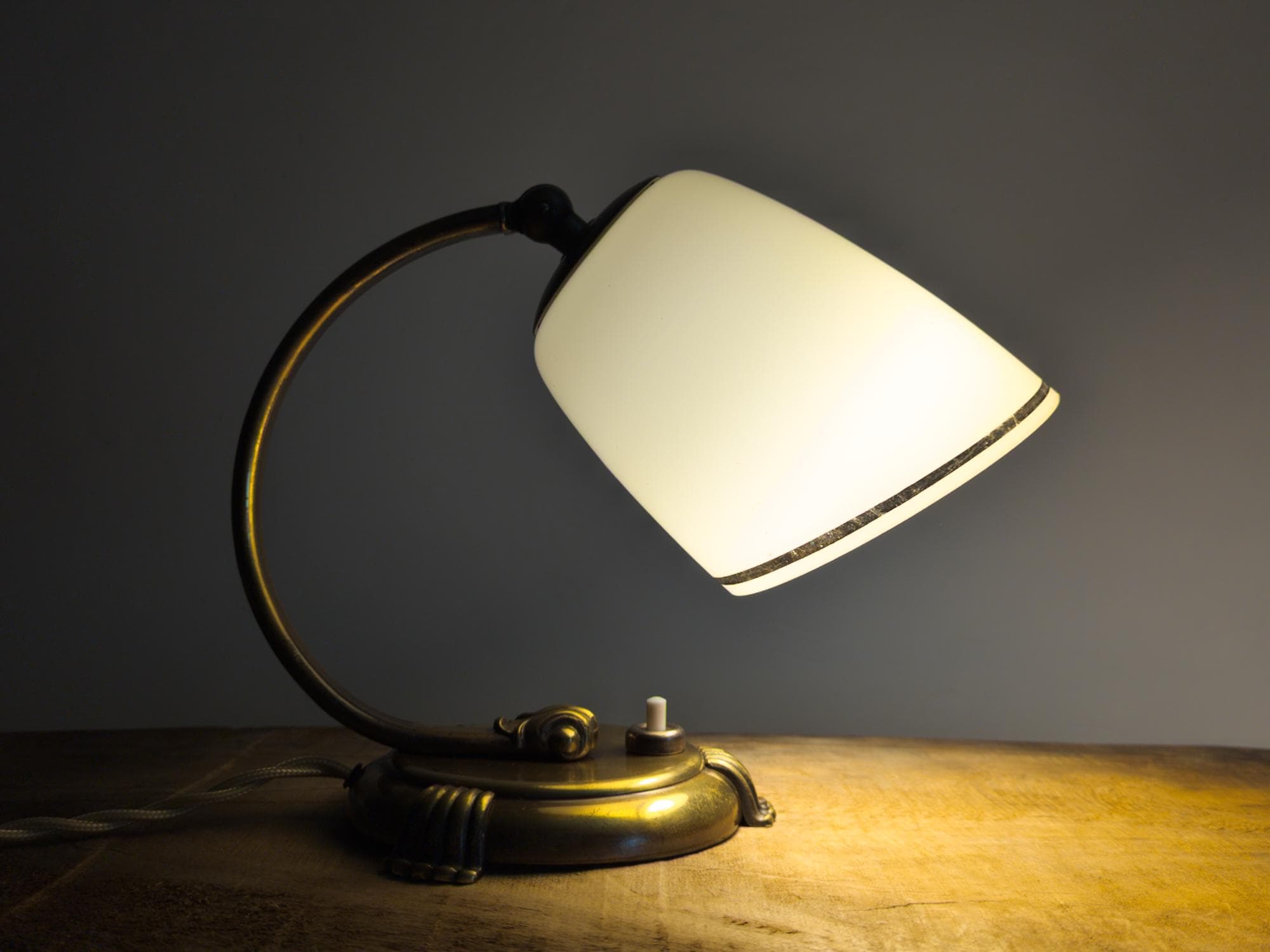 art deco brass lamp wall/table/desk lamp with glass shade, 1930s - image 4