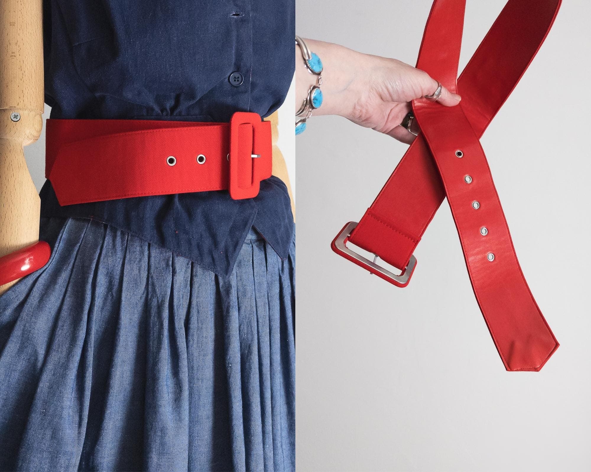 vintage wide scarlet waist belt | 1980s red textile belt | fabric-wrapped buckle | dress & coat accessory | s–m