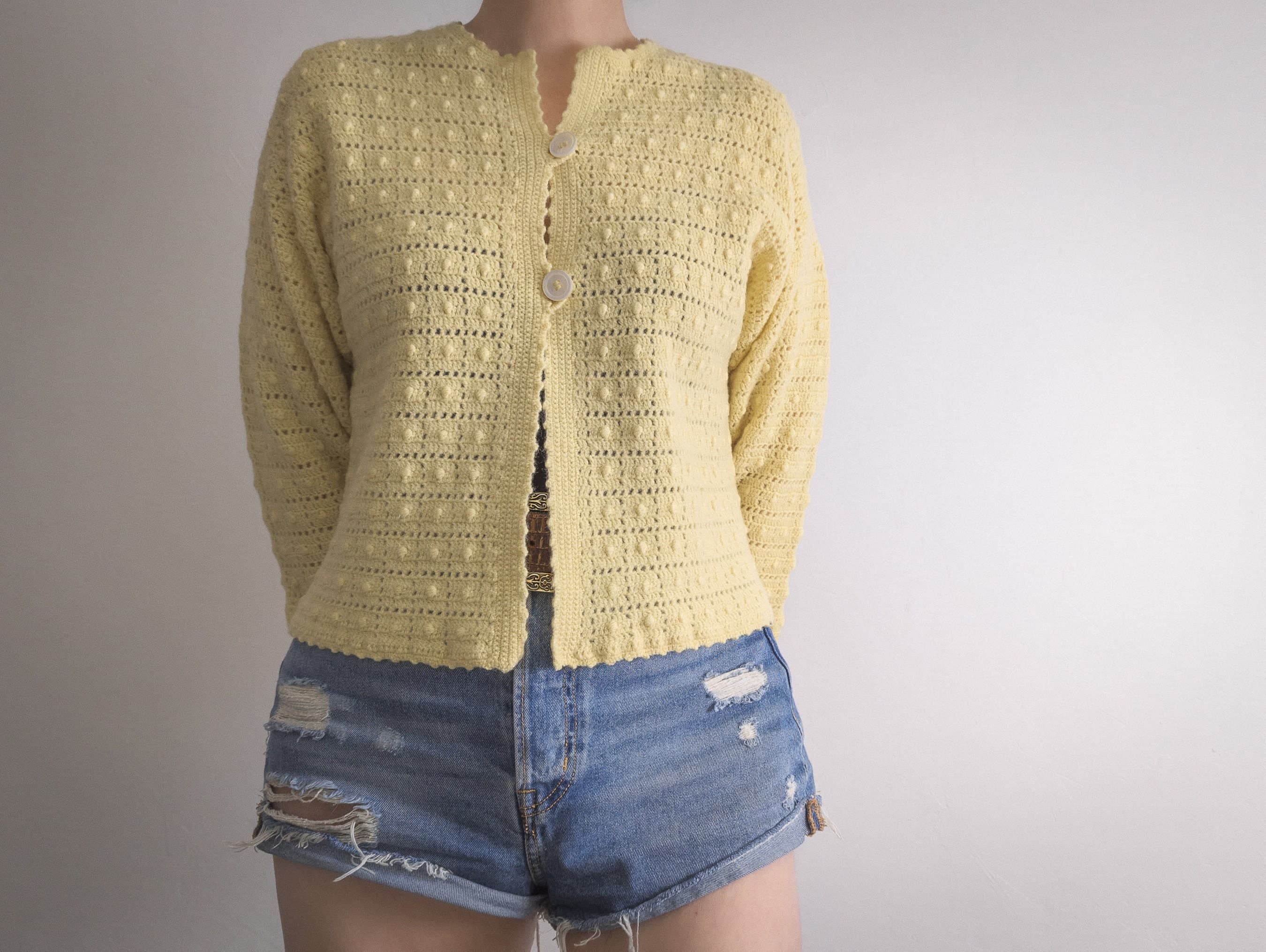 lace crochet polka dot wool top vintage 1960s bedjacket shortgown style open lace stitches, exquisite popcorn, crochet swiss dot style - image 5