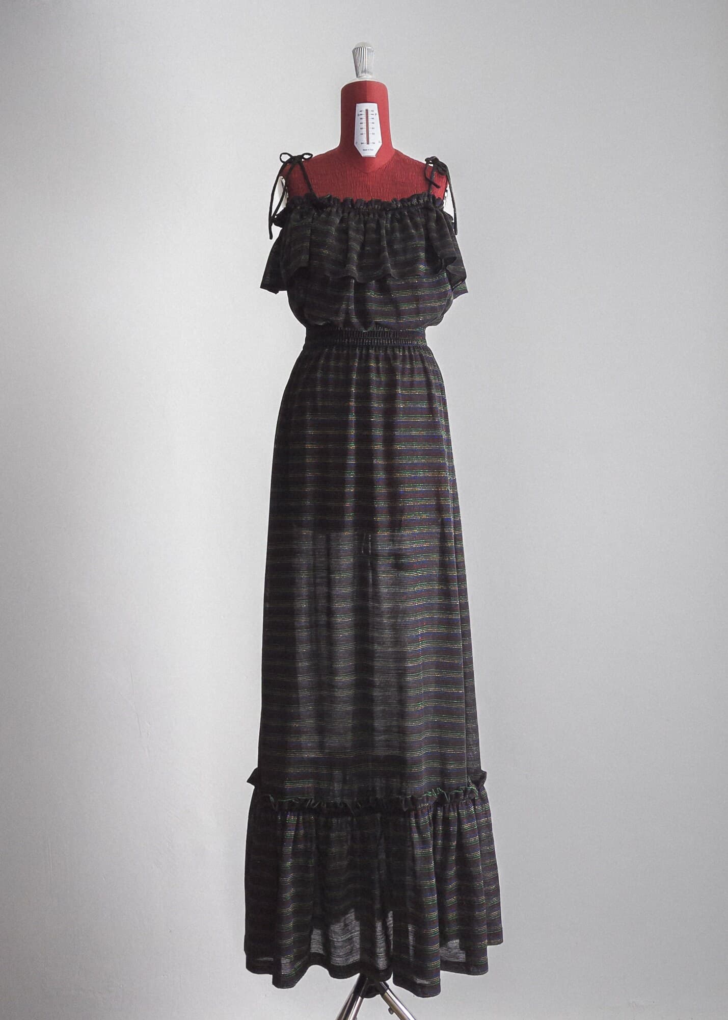70s metallic dark ruffled sheer sundress dress (s/m/) - image 4