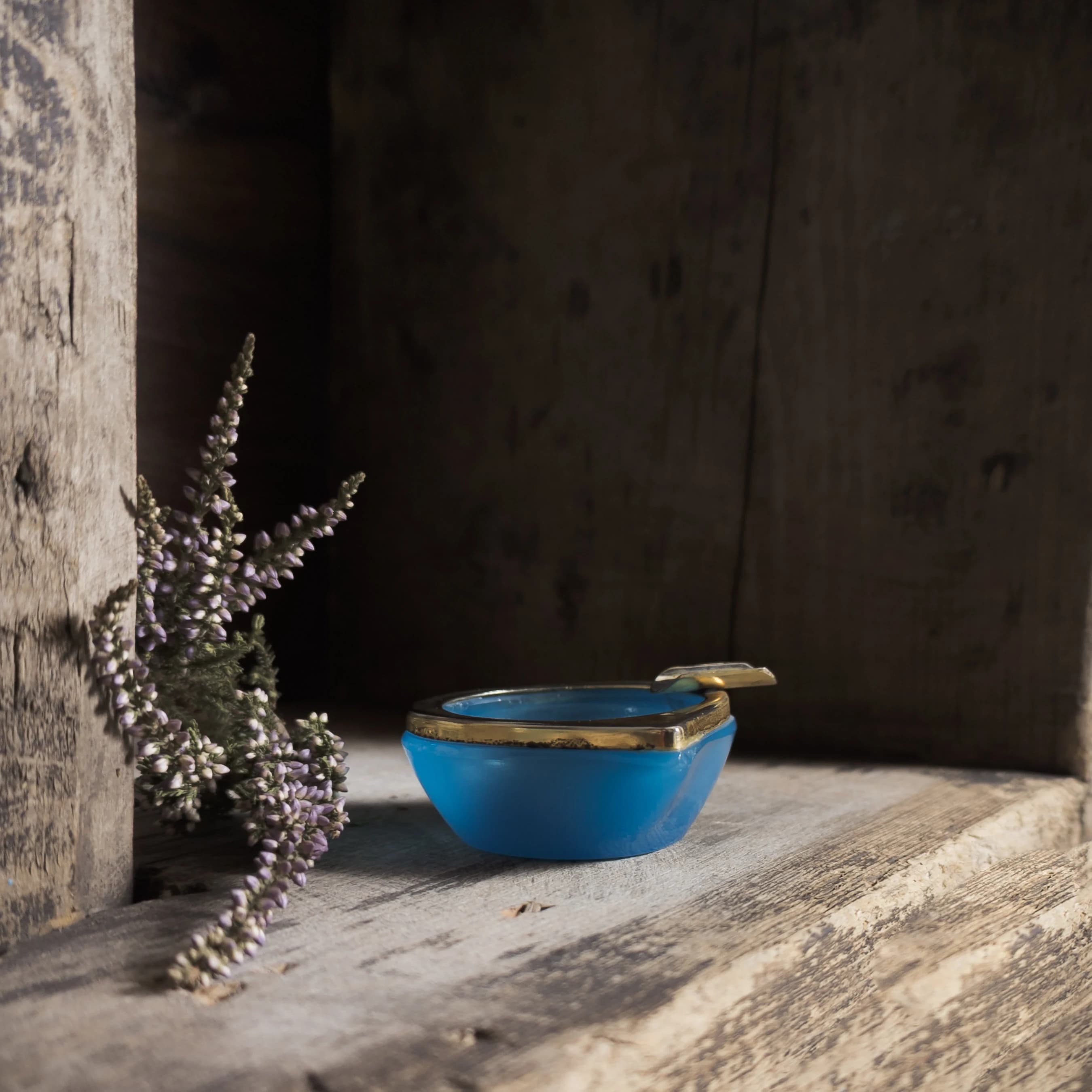 vintage small ashtray french blue opaline glass gilt antique - vintage french home decor. nostalgic ashtray. trinket trays. catchalls - image 4