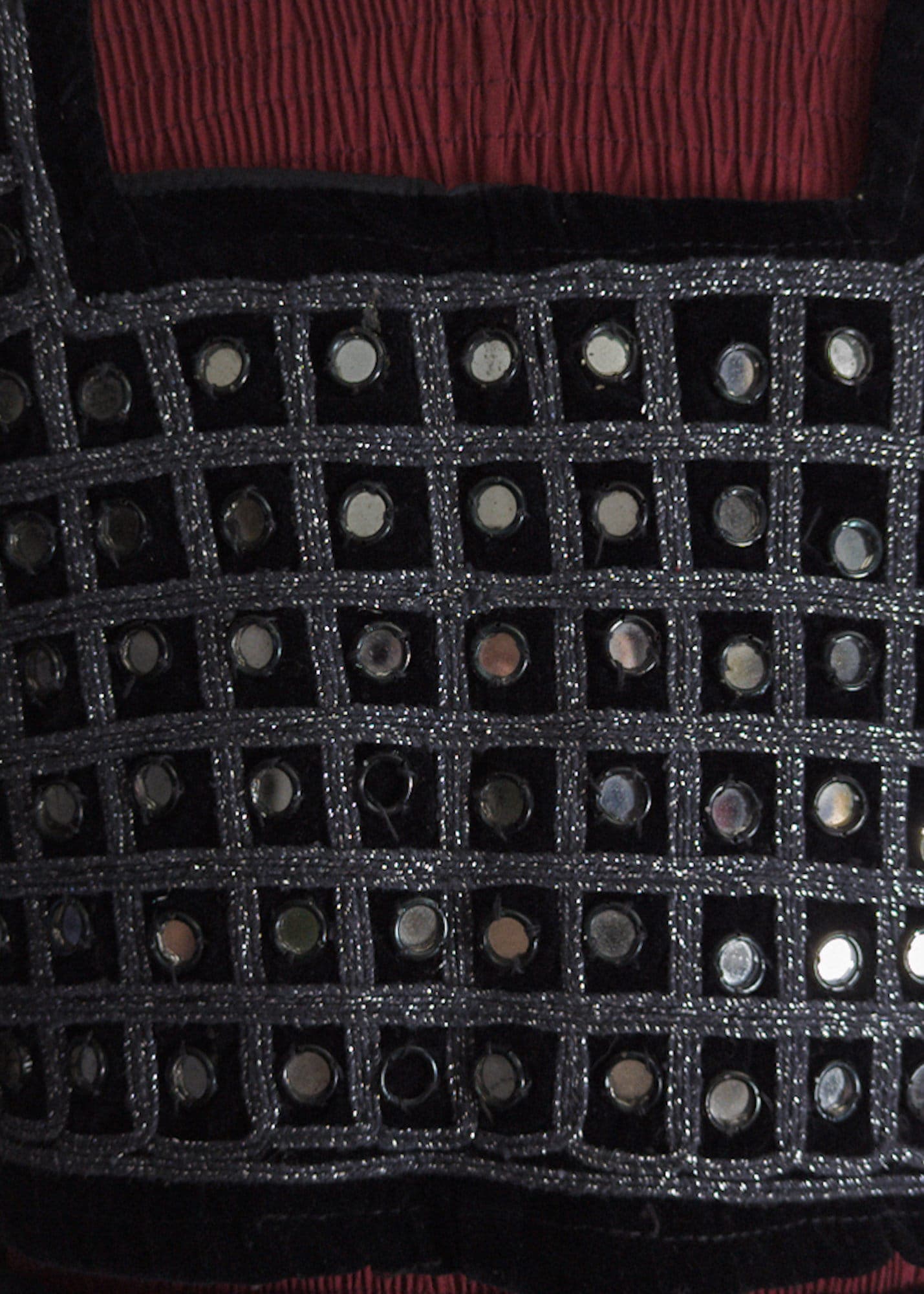 indian mirror work velvet crop top 70s mirror work and sparkle piping work black velvety sari top saree readymade handmade piece (xs/s) - image 5