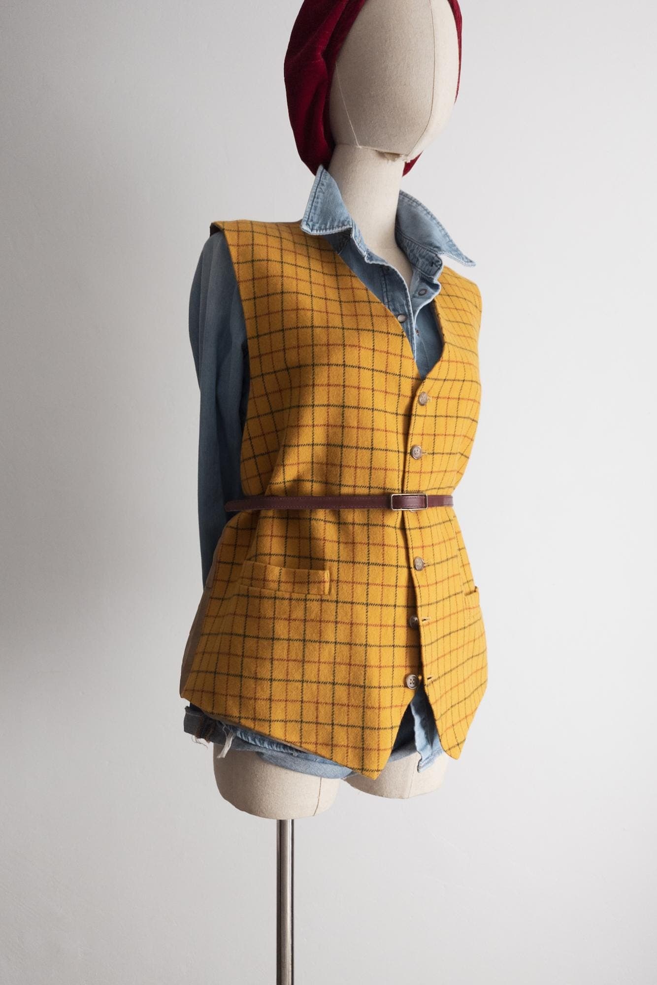 vintage mustard plaid vest. tattersall waistcoat. - image 4