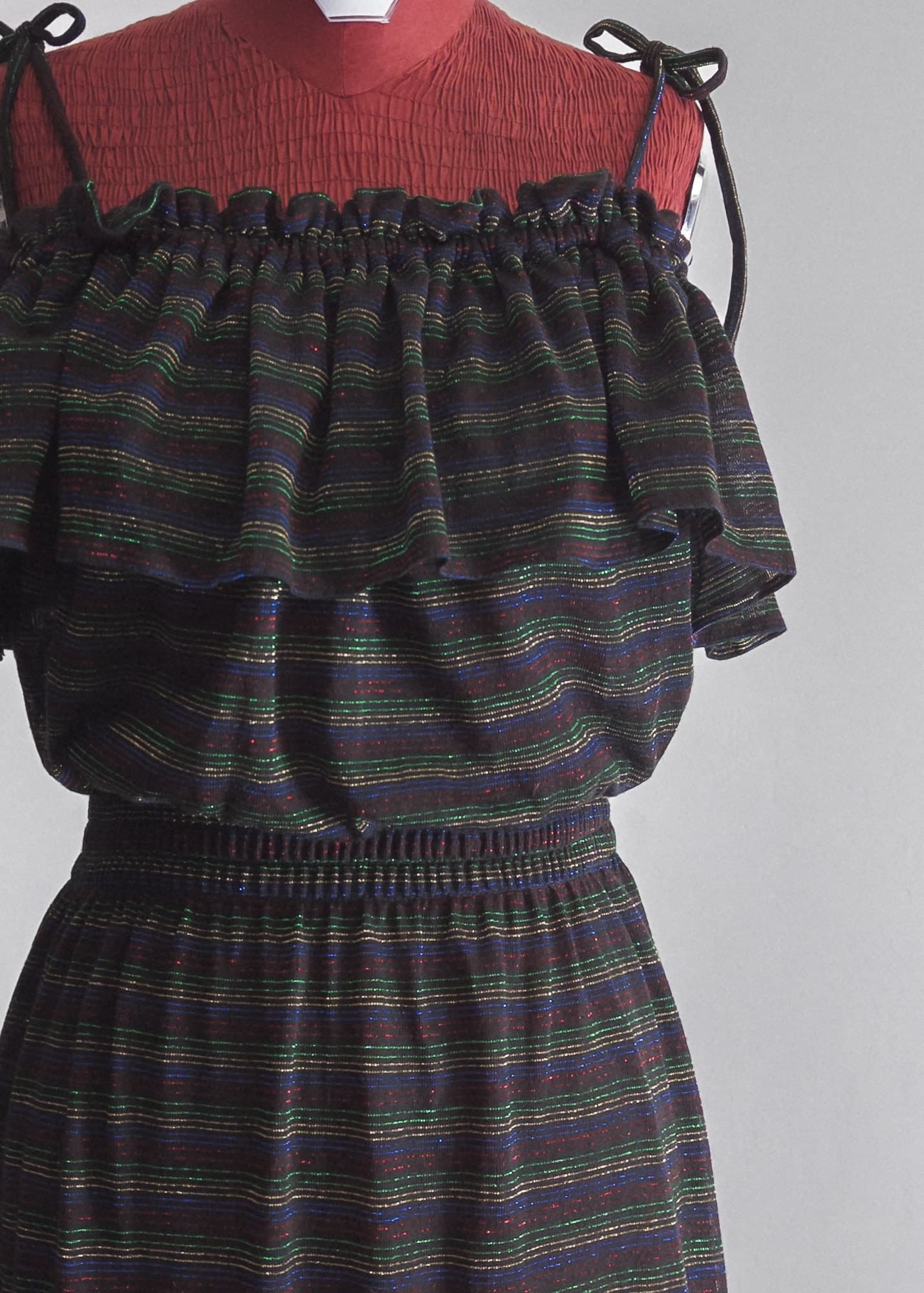 70s metallic dark ruffled sheer sundress dress (s/m/) - image 5