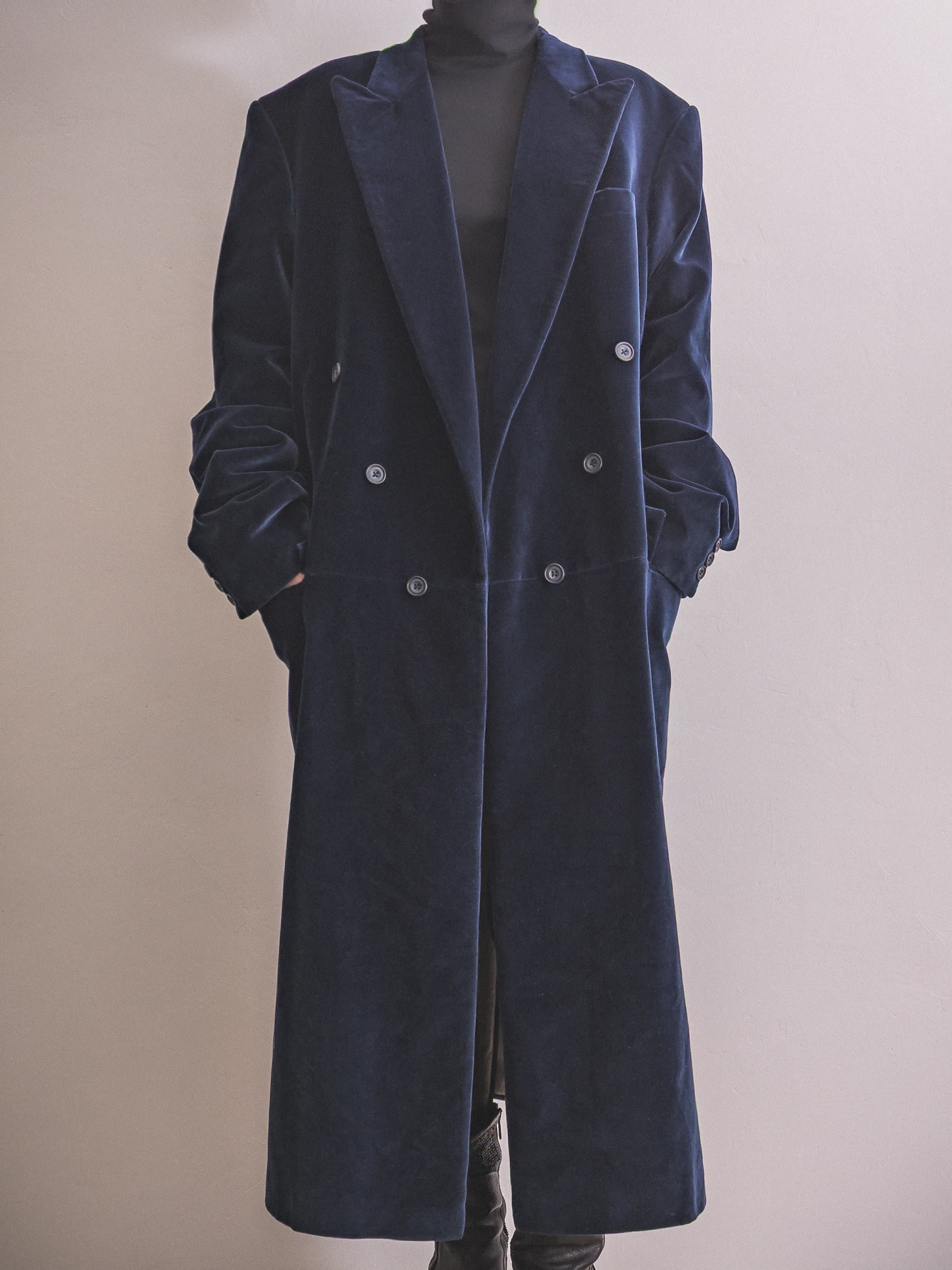 Velvet frock coat Victorian Edwardian-inspired vintage 1950s tailored bespoke made long formal men's coat sapphire blue velvet overfrock - image 4