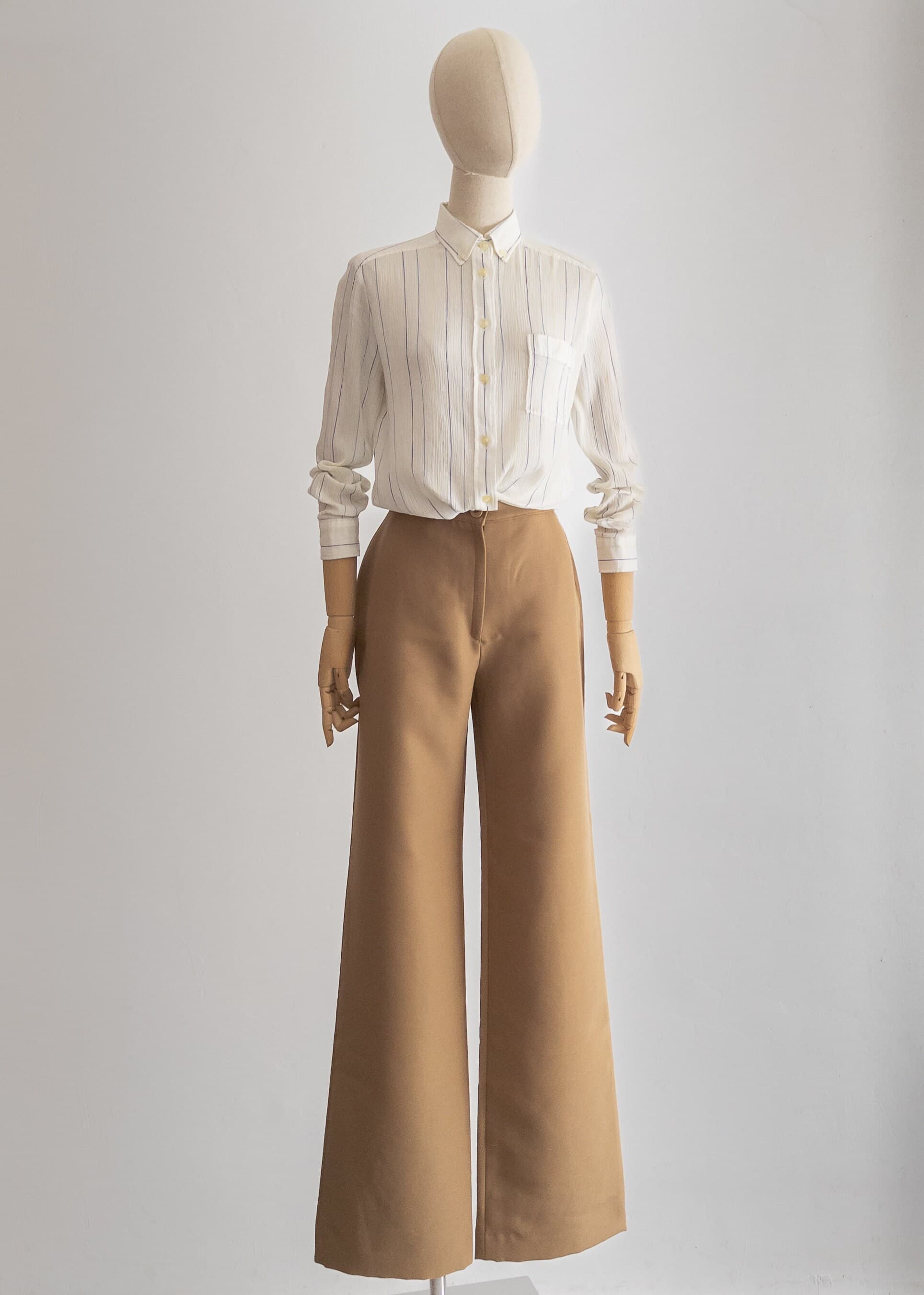 1970s Kitex slim fit shirt button-down collar, two-tone pinstripe white shirt, crinkle pure cotton voile, women's preppy style 60s 70s shirt - image 4