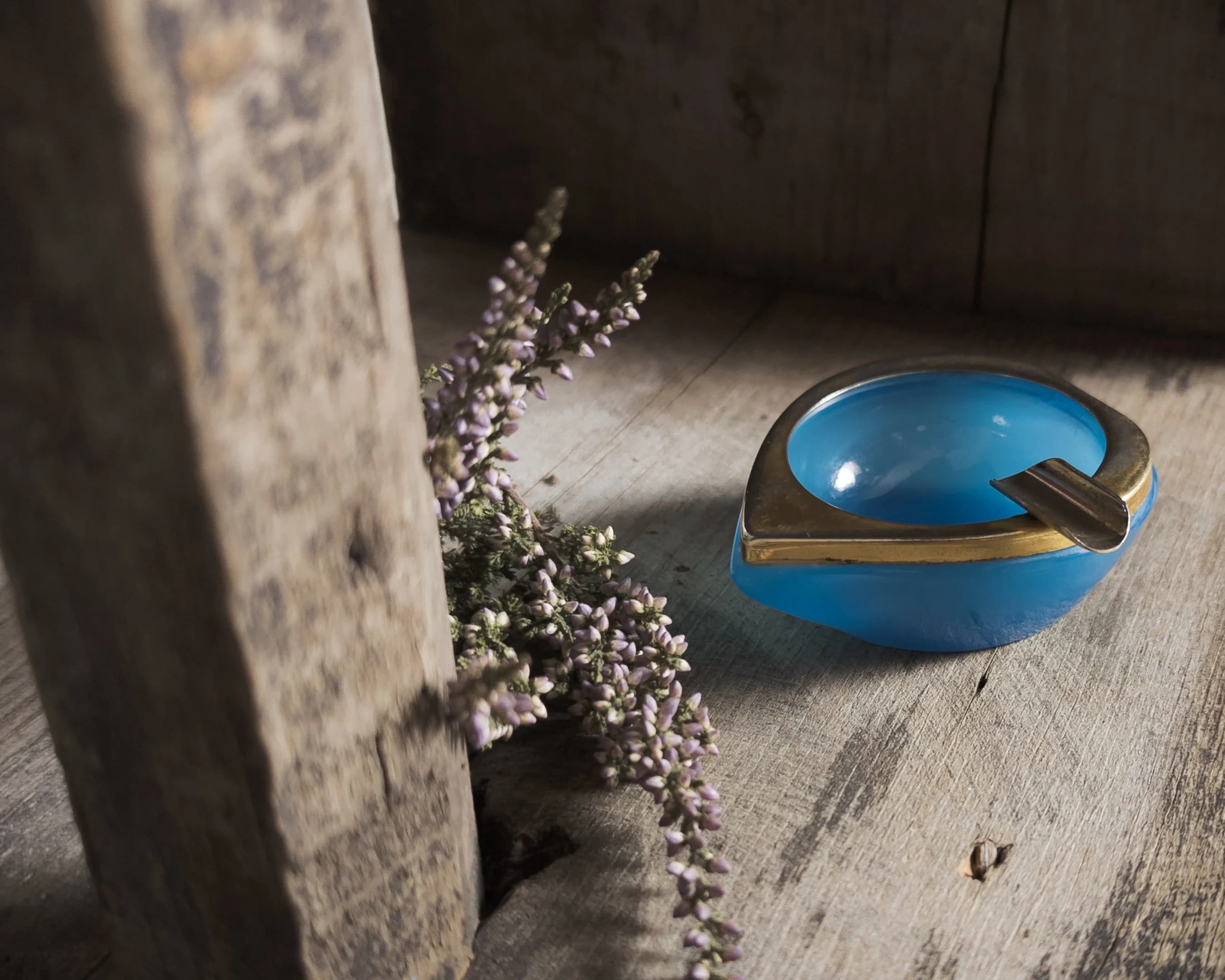 vintage small ashtray french blue opaline glass gilt antique - vintage french home decor. nostalgic ashtray. trinket trays. catchalls - image 3