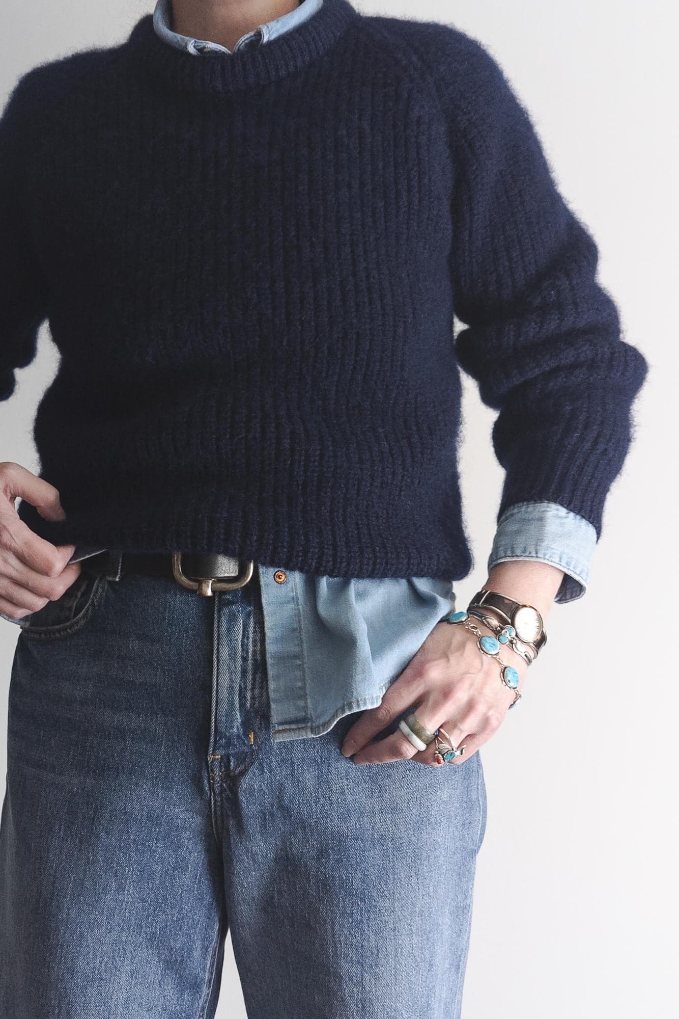 vintage navy aran fisherman sweater, chunky rib knit wool, made in ireland, crew neck, raglan sleeves, size xxs petite extra small - image 5