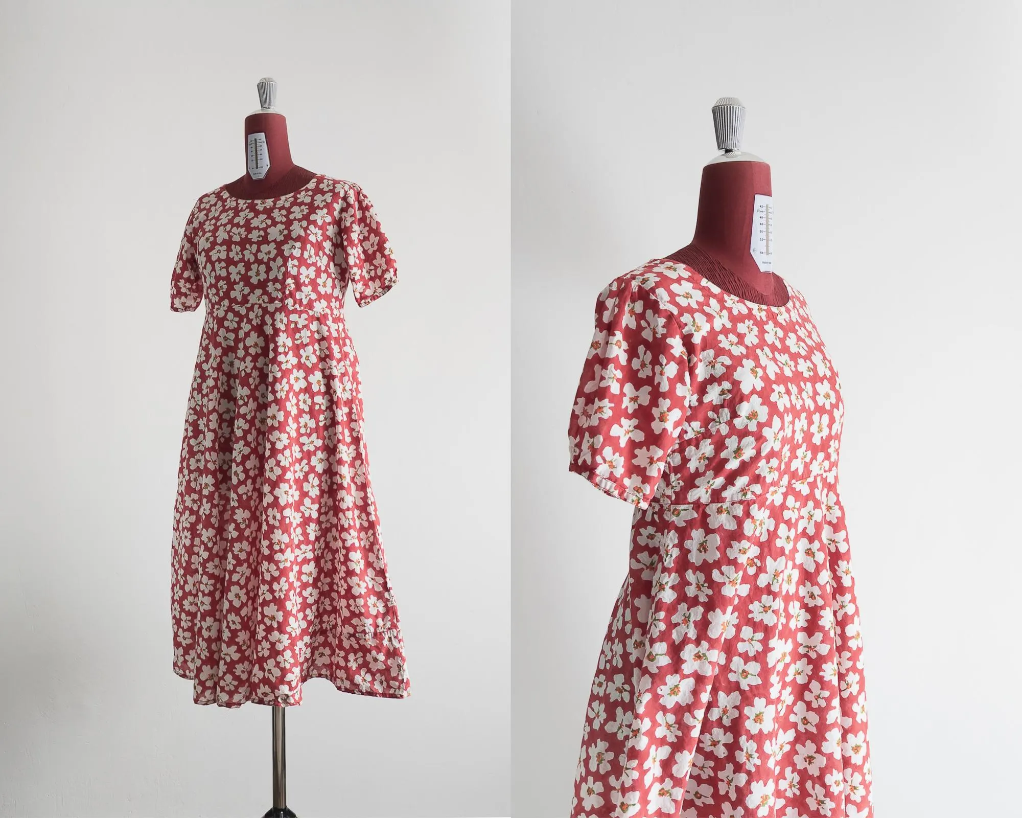 floral babydoll day nap dress m/l – block print cotton – y2k vintage 00s