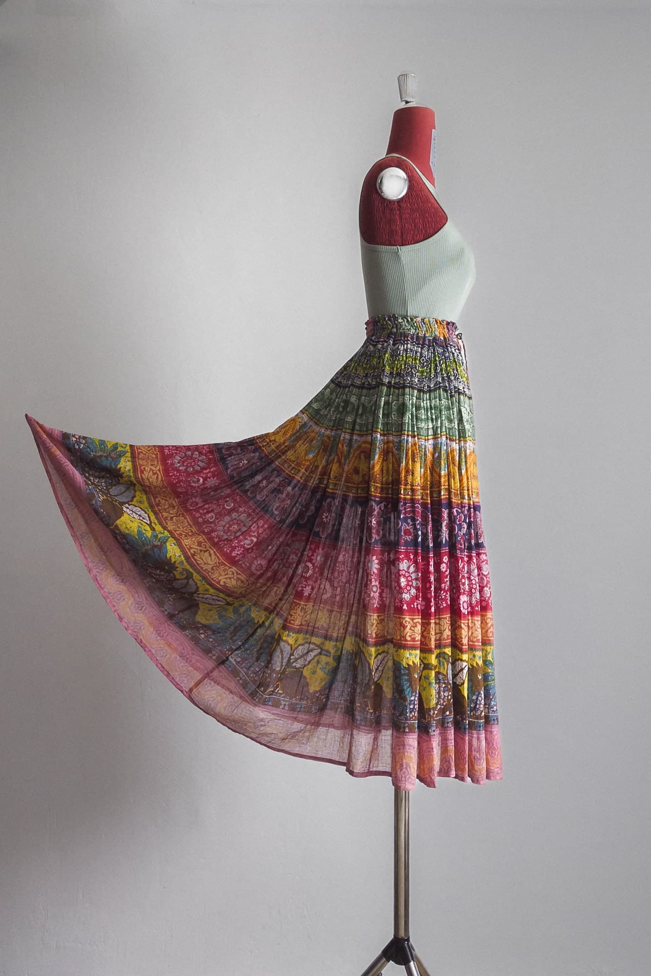 hippie gypsy boho muslin cotton gauze full skirt block print free size - image 4