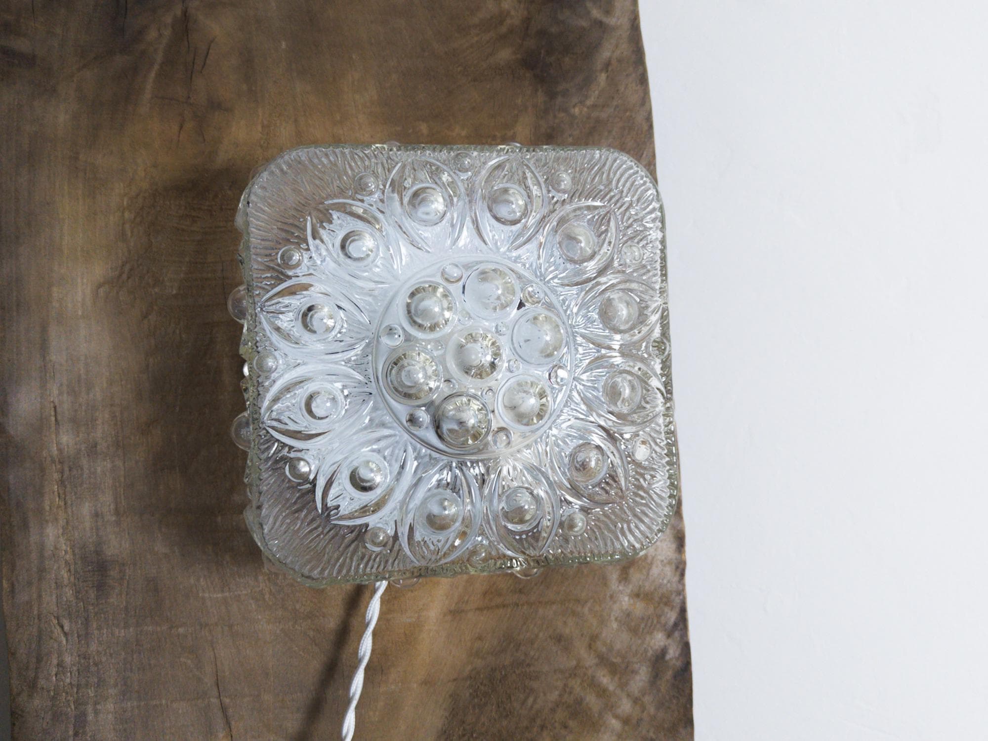 bubble glass wall lamp/flush mount ceiling light - solid glass shade/metal - long cord, plug, and switch. unknown origin. - image 4