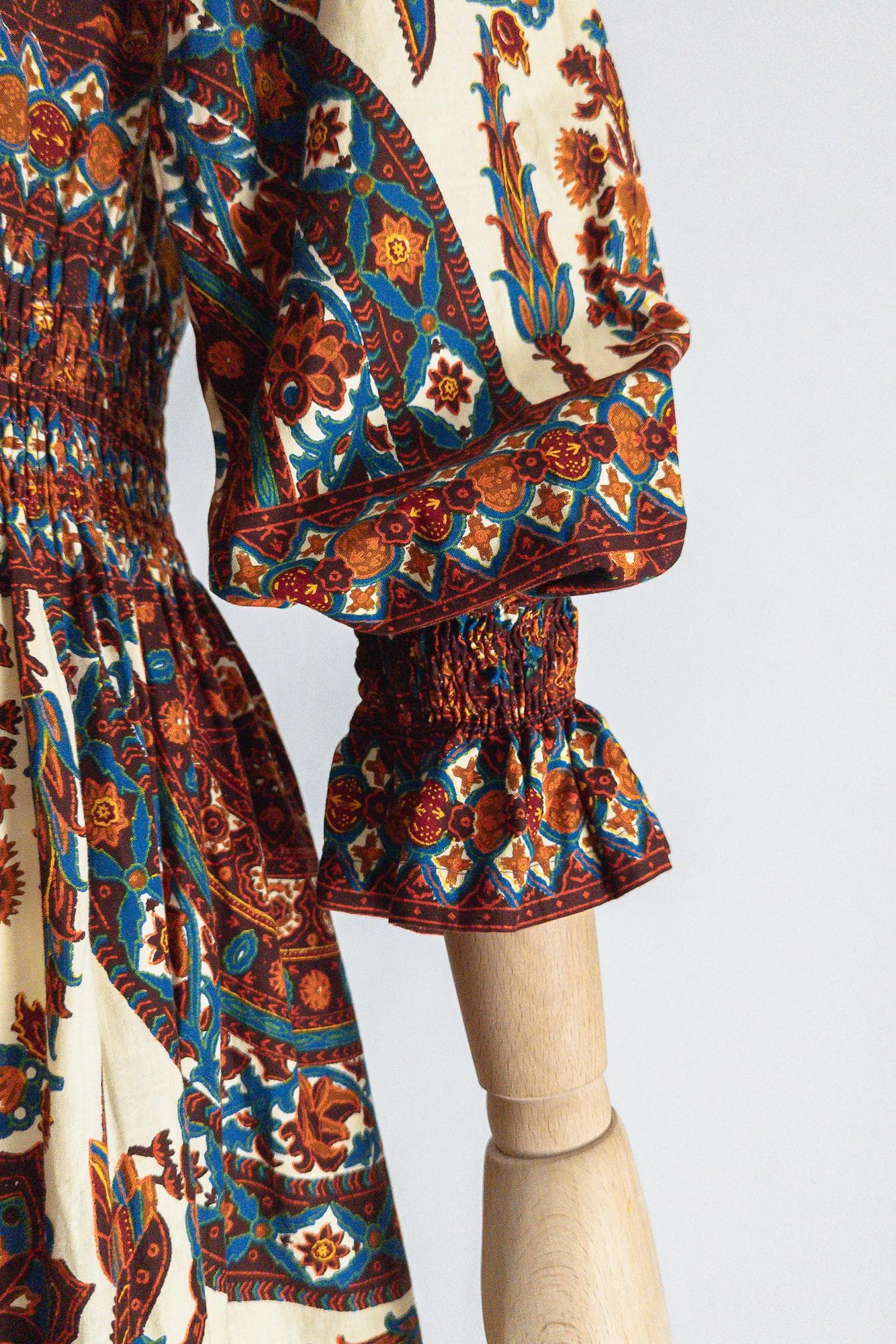 vintage ethnic cotton smocked boho dress tribal maxi - small - image 4