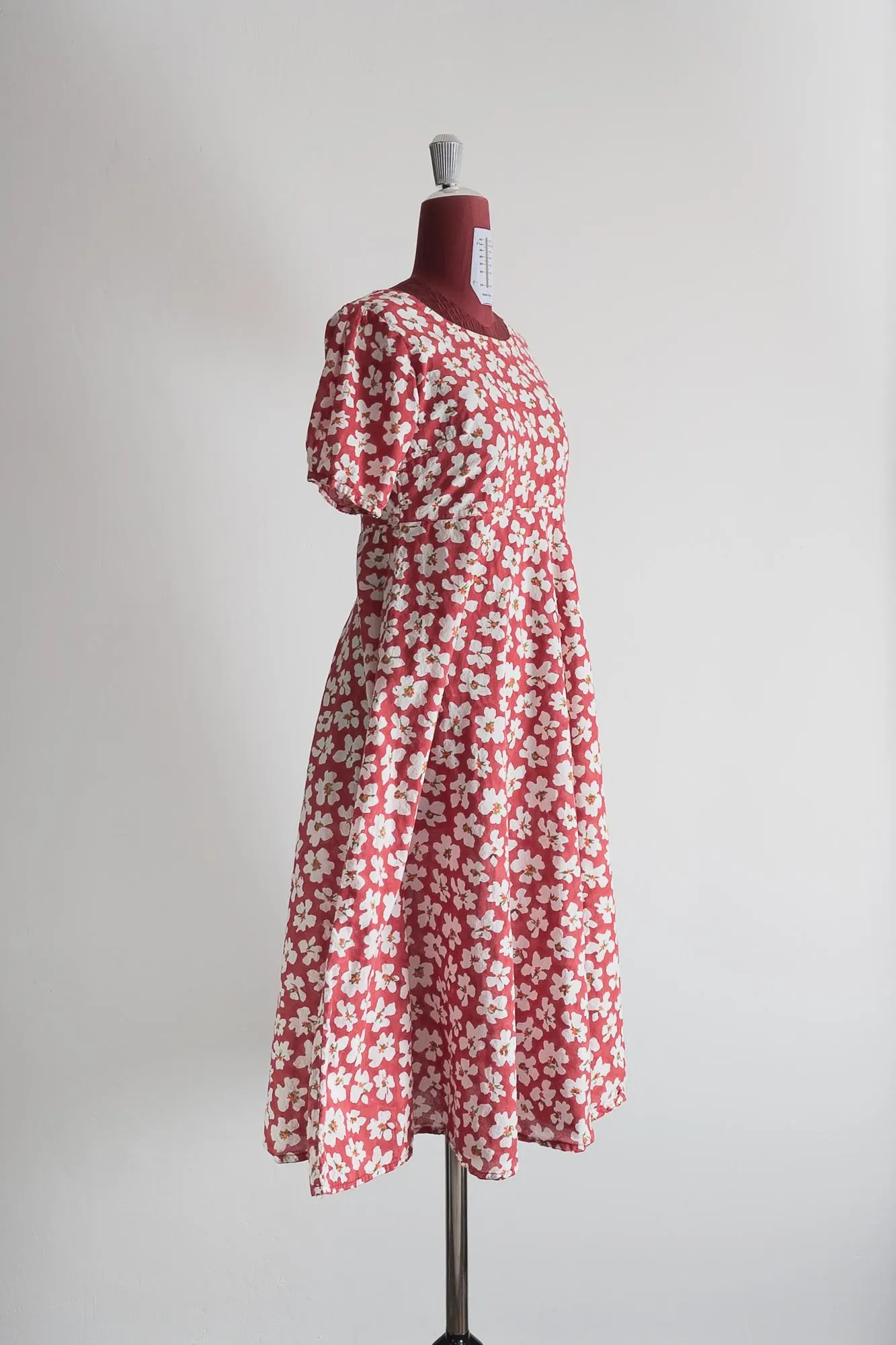 floral babydoll day nap dress m/l – block print cotton – y2k vintage 00s - image 4