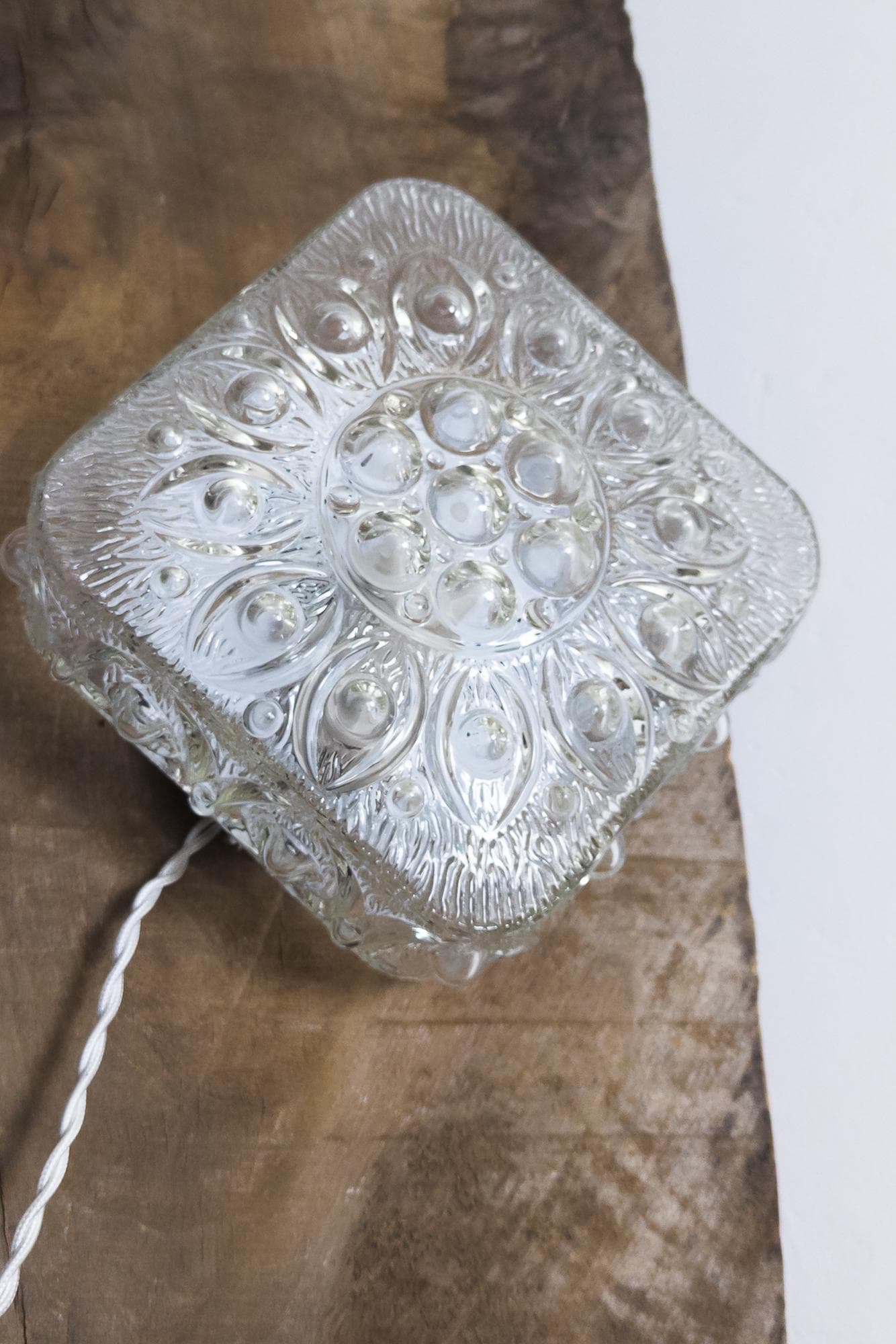 bubble glass wall lamp/flush mount ceiling light - solid glass shade/metal - long cord, plug, and switch. unknown origin. - image 3