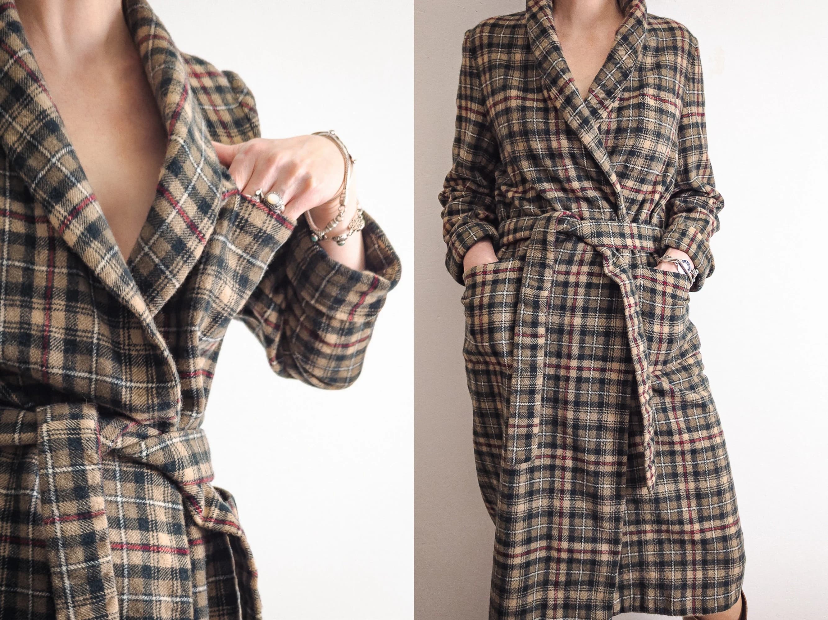 tartan wool belted dressing gown robe vintage