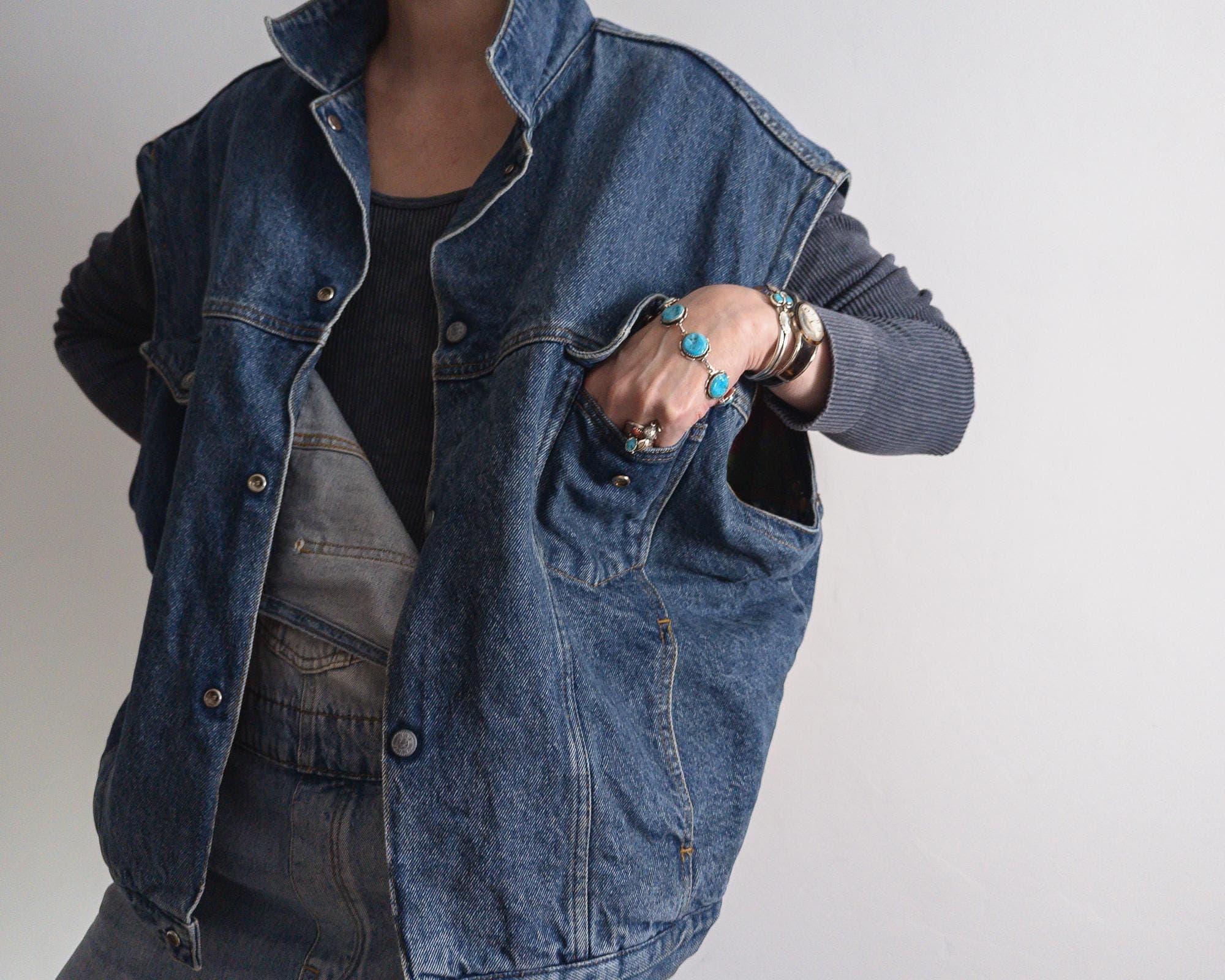 vintage 80s denim padded trucker vest xxl/ oversized - image 5