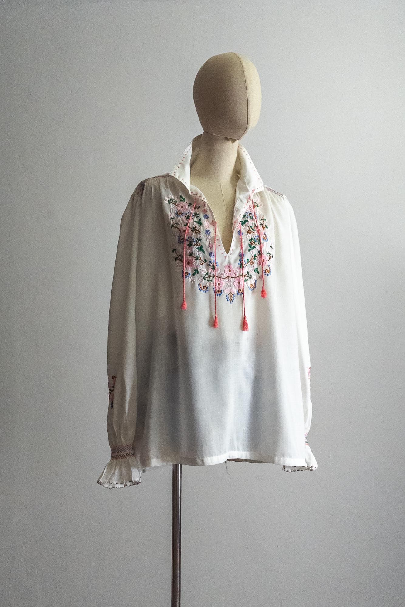 pakistani kaiser blouse, white embroidered peasant blouse, folk blouse, fast colour embroidery top, cherry blossom embroidery blouse - s/m/l - image 4