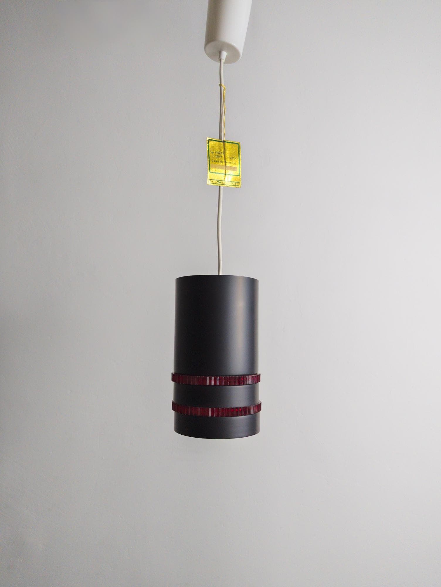 mid-century ufo ceiling pendant light, painted black metal with dual fire red plexiglass finish and aluminum inside, germany 1960s-1970s. - image 4