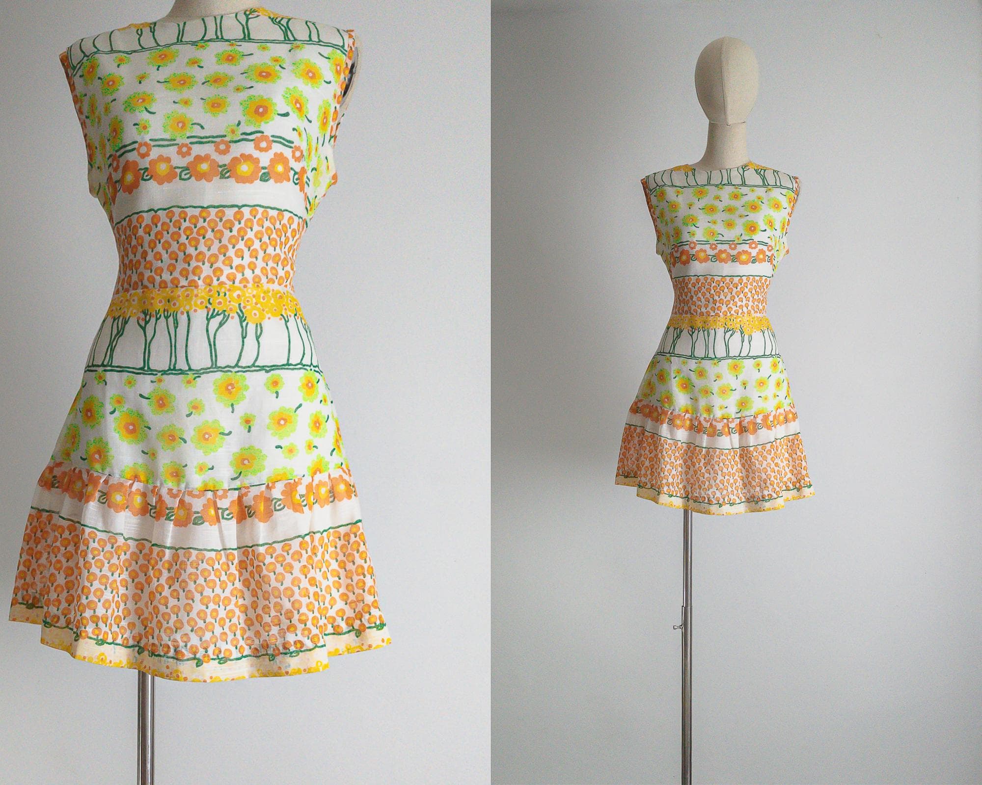 1960s mod gogo cocktail skater dress with marimekko-reminiscent poppy print – vintage 60s scandinavian party mini dress
