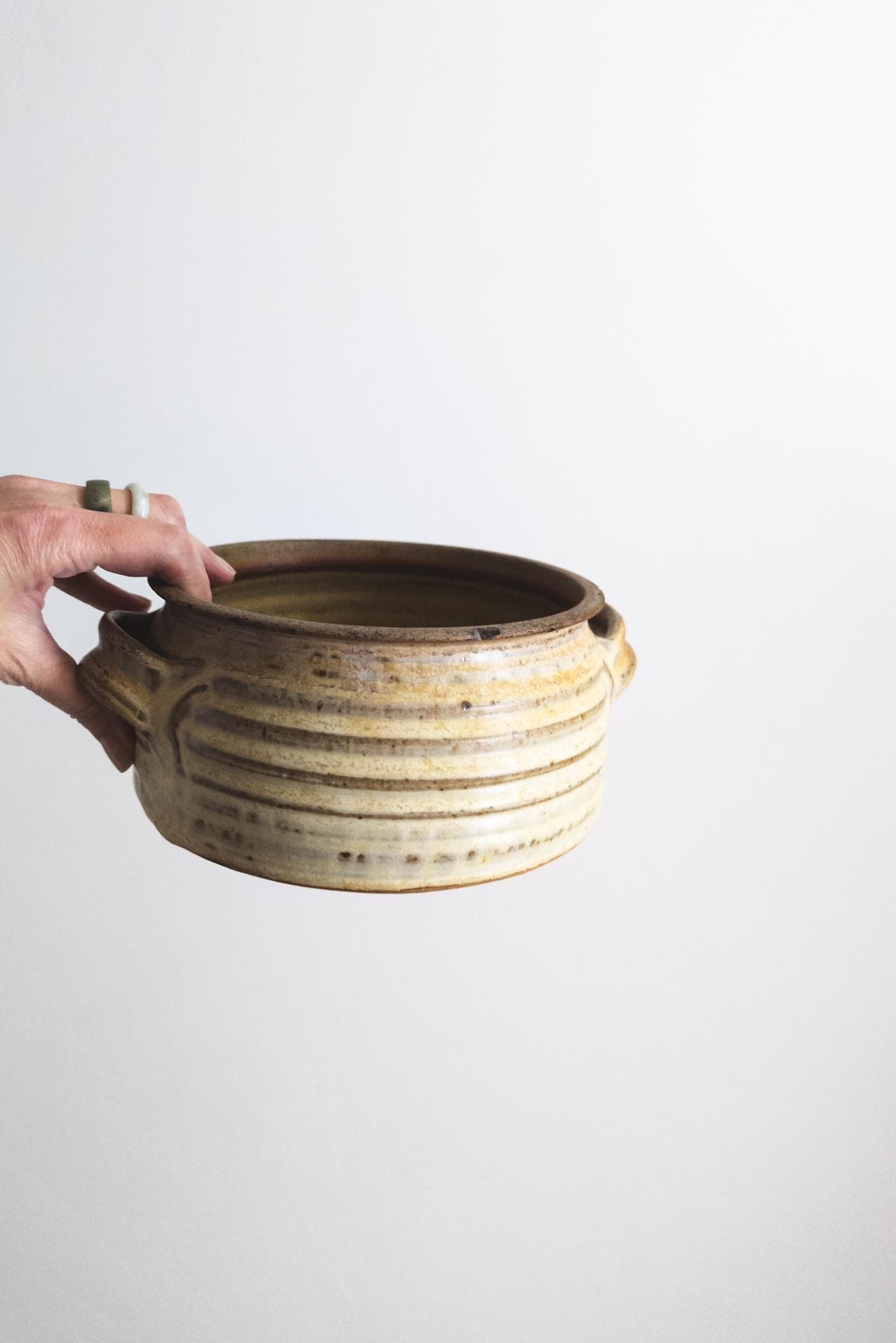 vintage pottery lugged bowl 1960's 70's stoneware glazed ceramic retro kitchen decor - image 3