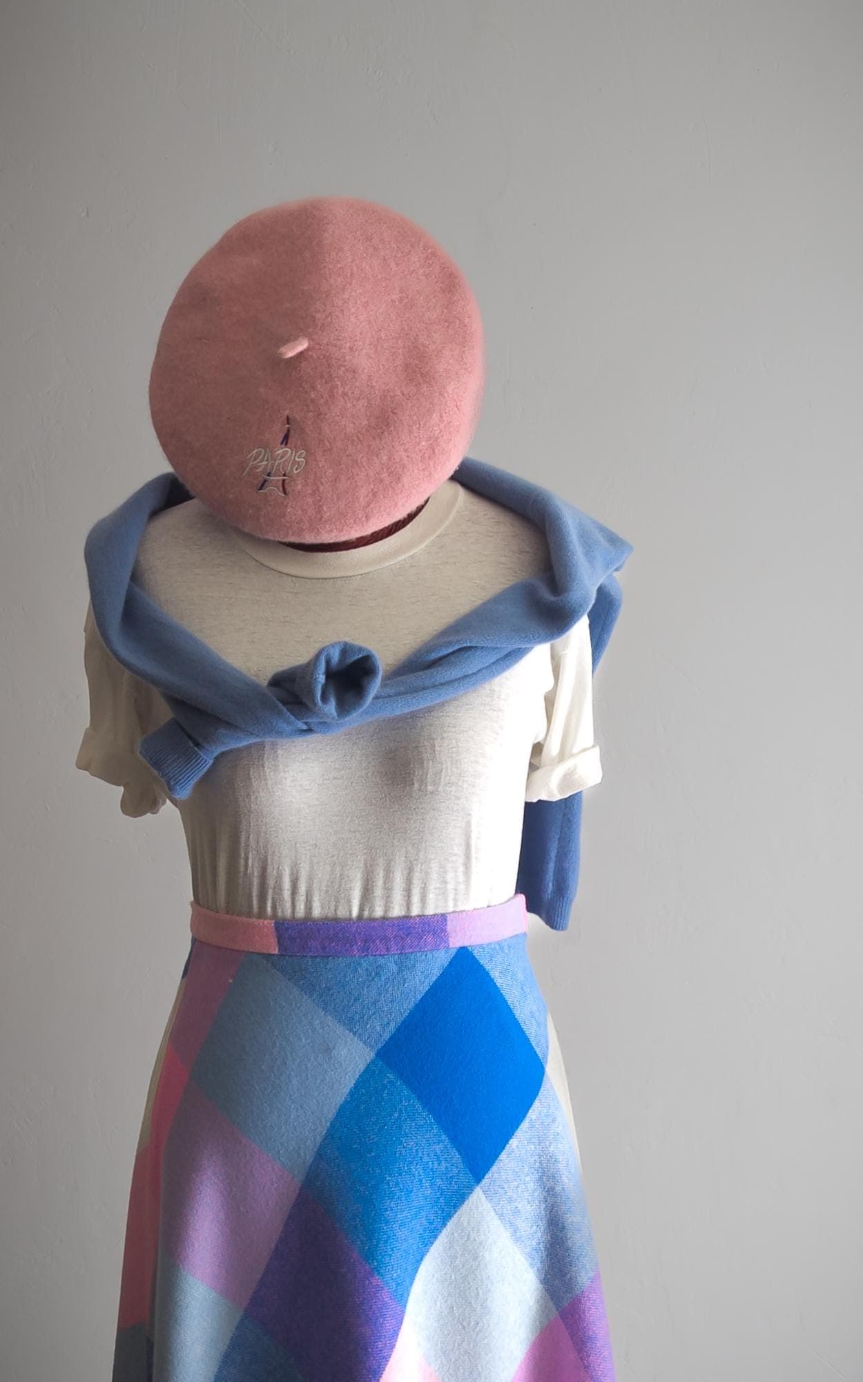 vintage groovy plaid maxi skirt—1970s long flared skirt—bold high waisted maxi skirt—hot pink/baby blue/white/lavender pink—acrylic—medium - image 3