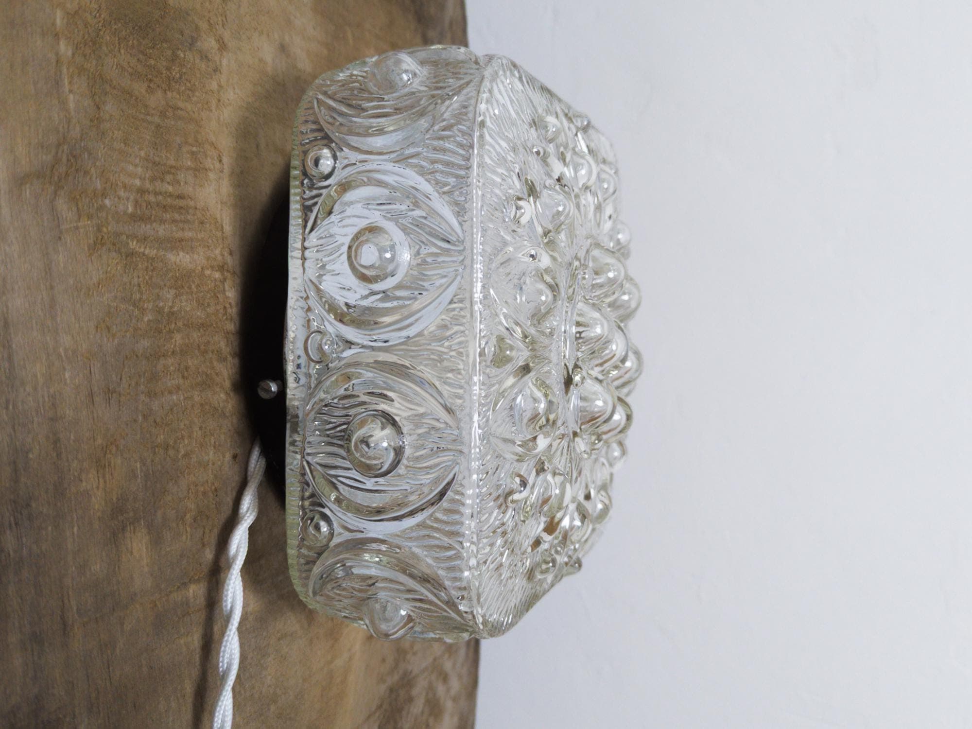 bubble glass wall lamp/flush mount ceiling light - solid glass shade/metal - long cord, plug, and switch. unknown origin. - image 5