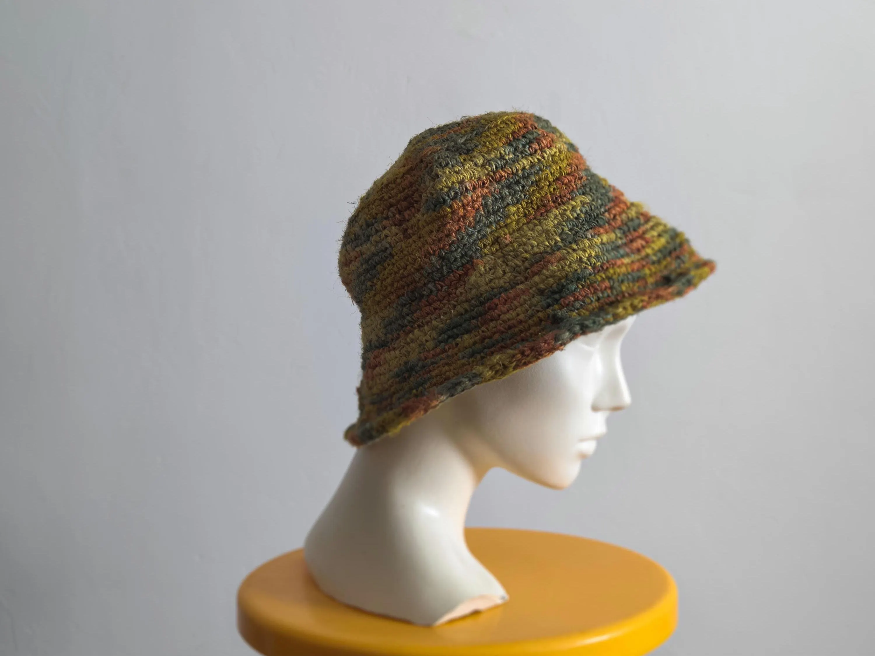 jute bucket hat earth tones olive green moss rust