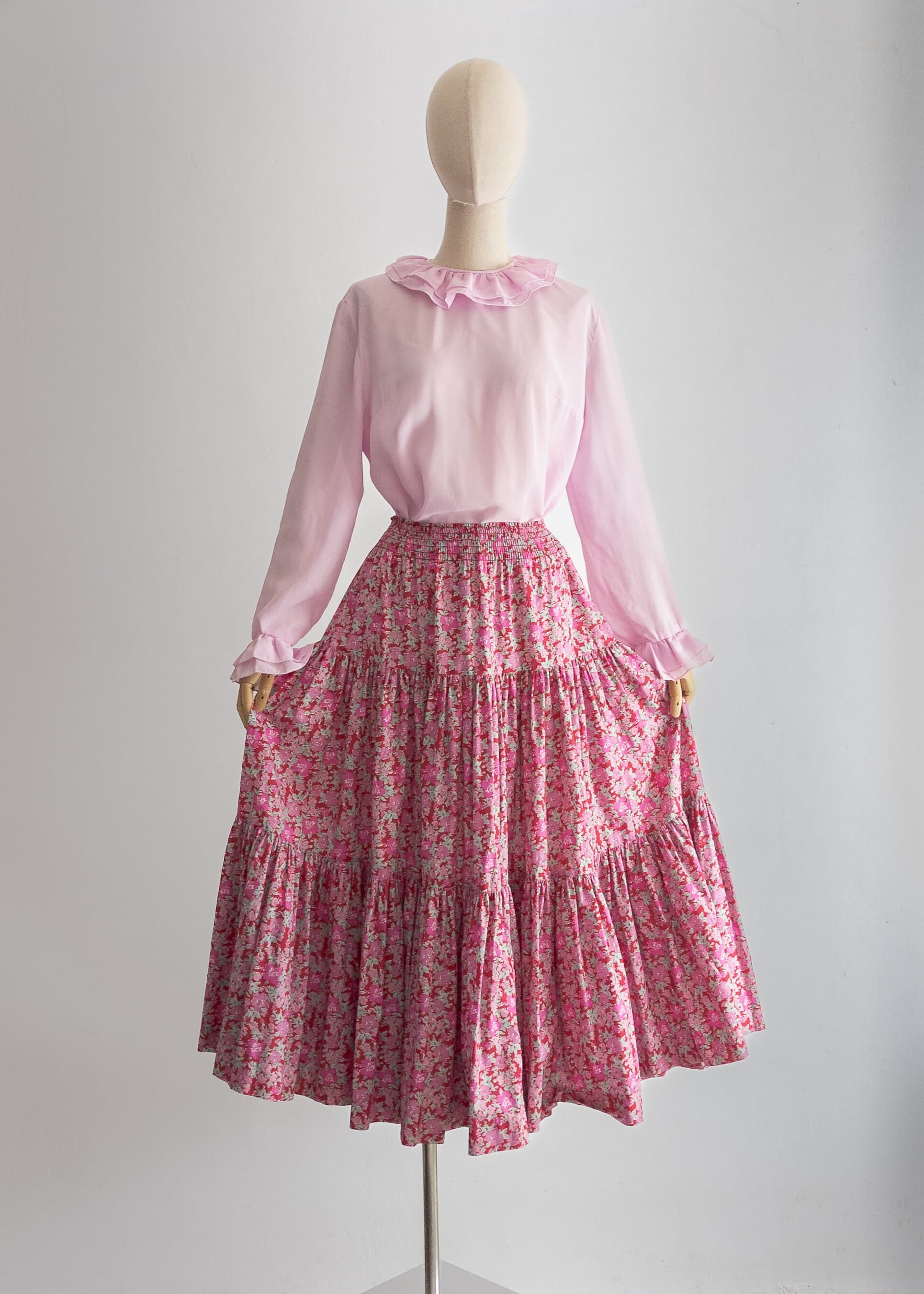 1960s blouse pierrot collar pink lilac top long sleeve double ruffle cuffs and flat collar keyhole back, solid pink semi sheer fabric - image 4