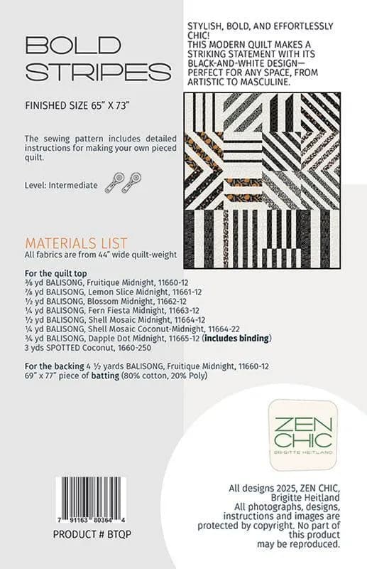Bold Stripes Quilt Pattern by Brigitte Heitland from Zen Chic - Stylish, Bold, Chic - Makes 65" x 73" Finished Quilt - Pattern ONLY - ZCBTQP - image 4