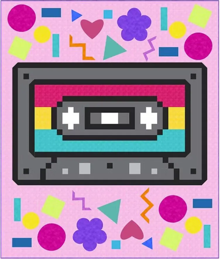 Patchwork Mixtape Quilt Pattern by Brooke's Bitchin' Stitches - Pixelated - 1980's Cassette Tape - Makes 78" x 92" Quilt - Pattern ONLY