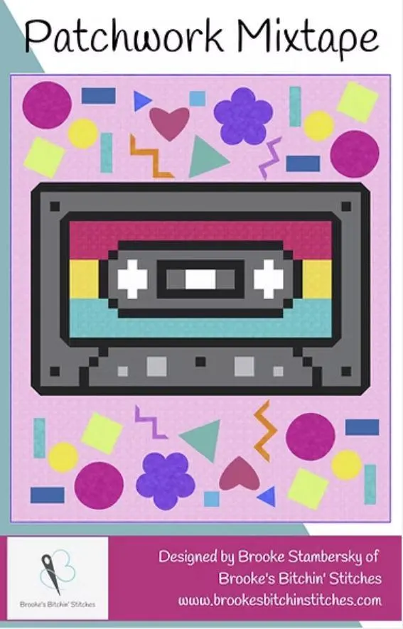 Patchwork Mixtape Quilt Pattern by Brooke's Bitchin' Stitches - Pixelated - 1980's Cassette Tape - Makes 78" x 92" Quilt - Pattern ONLY - image 2