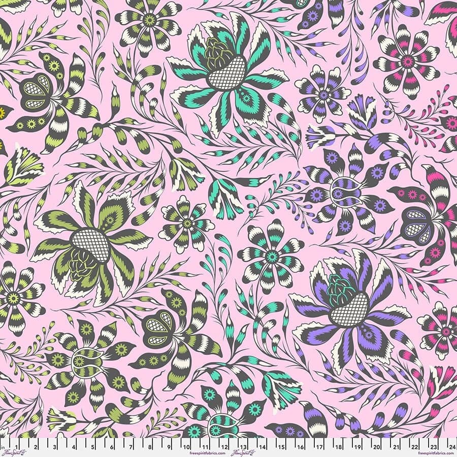 BACKING - ROAR! by Tula Pink for FreeSpirit - Super Wild Vine Blush - Flowers on Pink - Cotton Sateen - QBTP016.BLUSH - Half Yard Increments