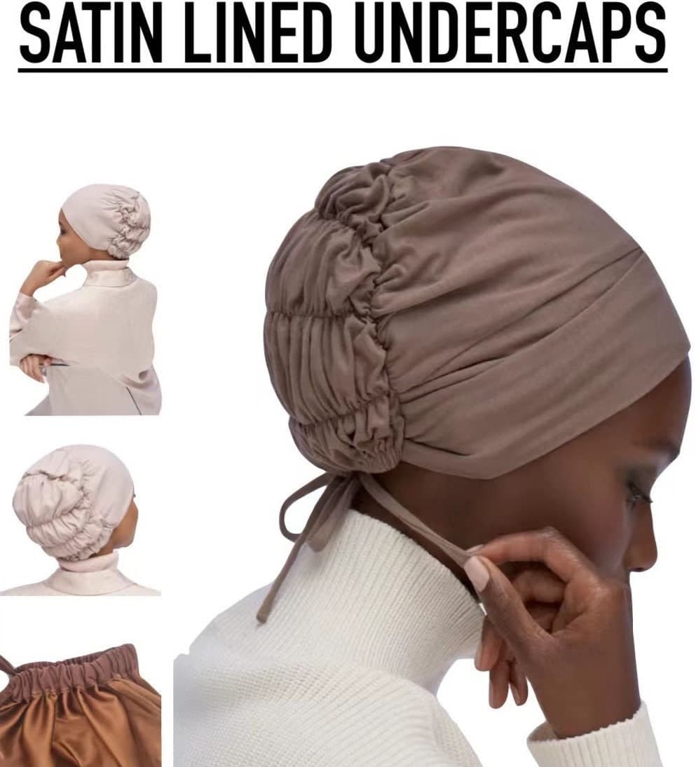 Satin Lined Hijab Underscarf, Tie Back Bonnet, Hair Frizz Control - image 3