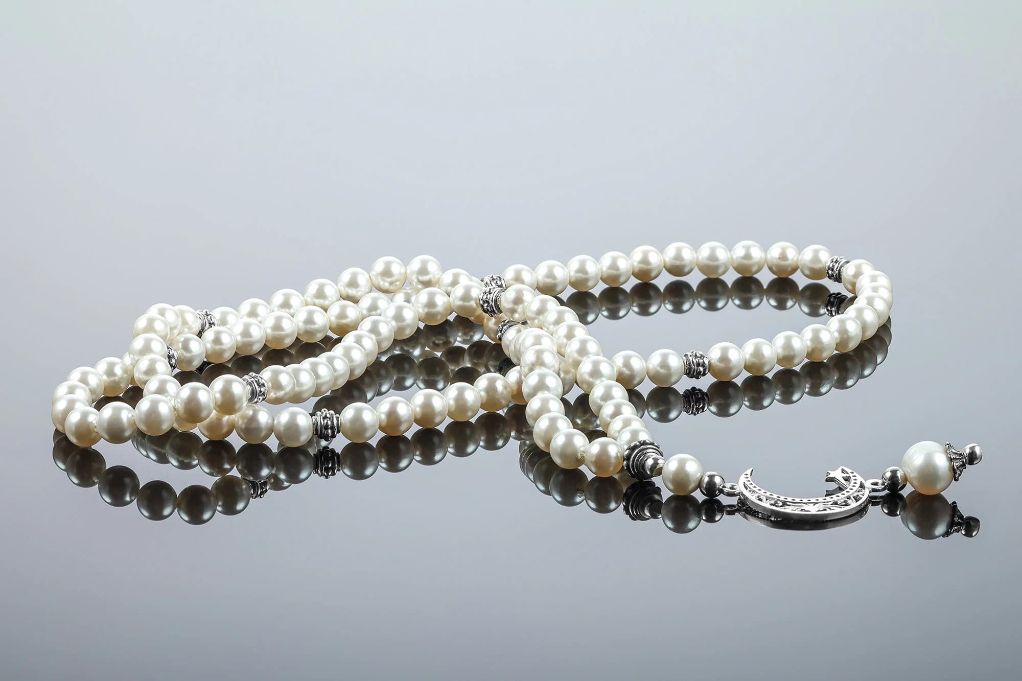 Islamic Prayer Beads with Pearl Like Beads and Crescent Moon Charm, Elegant Tasbih for Muslim Women, Ramadan or Eid Gift and Jewelry - image 5