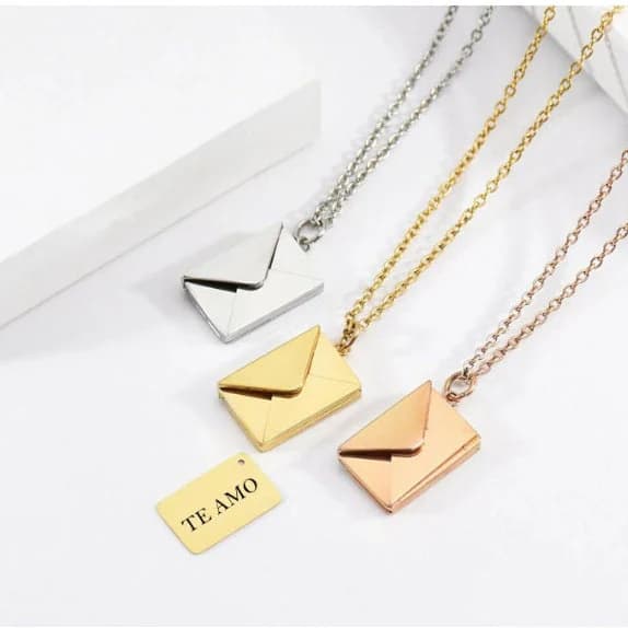 Briefumschlag edelstahlkette mit individueller Gravur in Gold , Silber und Rosé