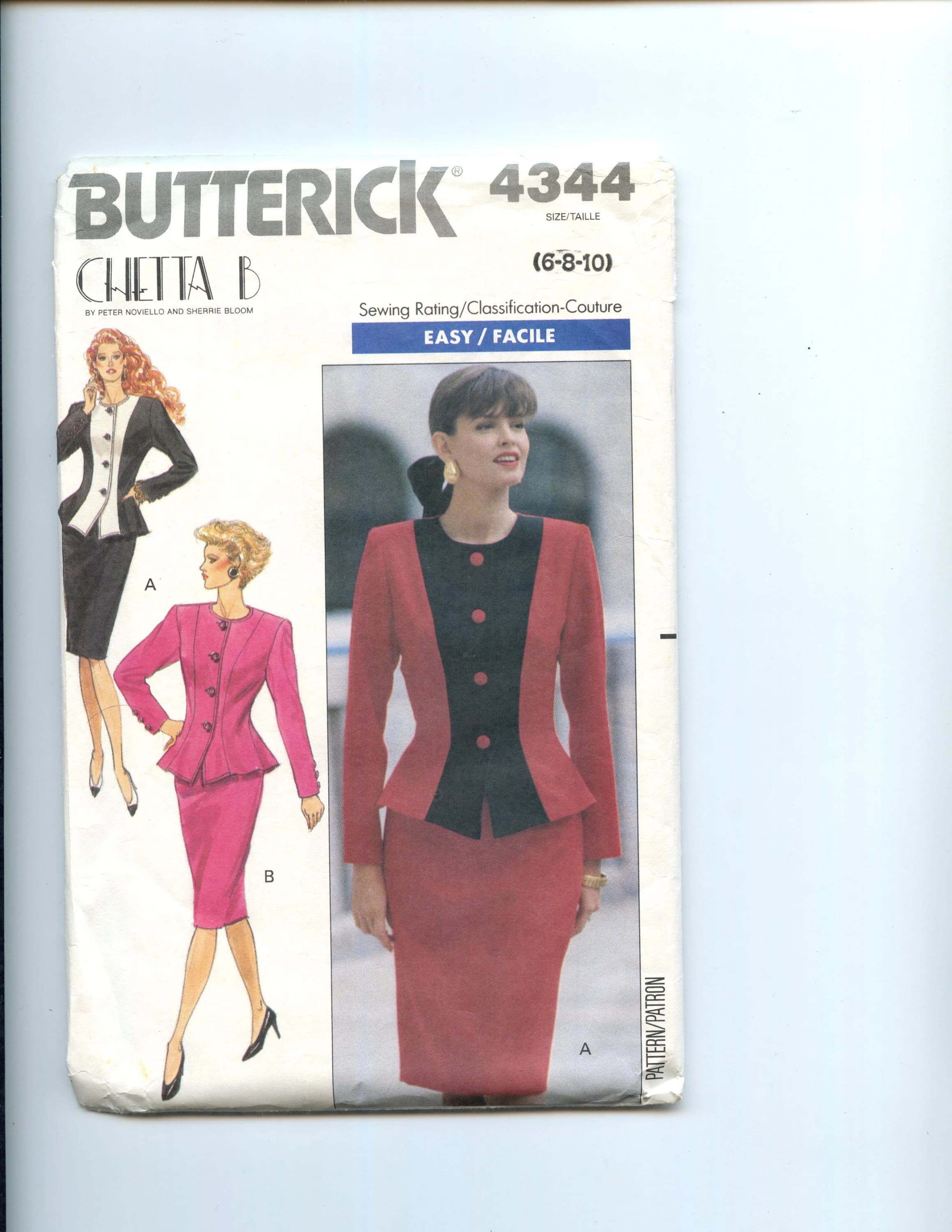 1980s Chetta B Fitted and Flared Top and Skirt Pattern/Butterick 4344 /Sizes 6- 8-10/UNCUT/FF/Easy
