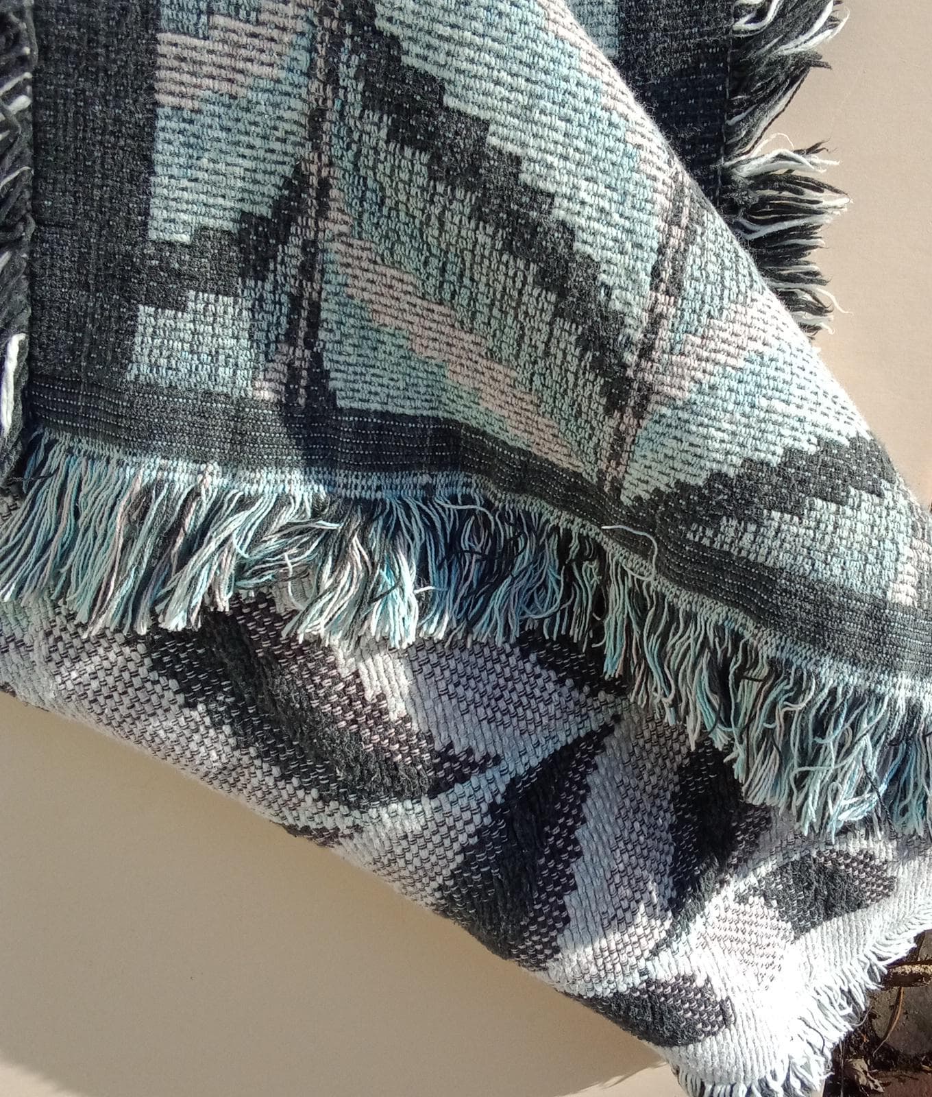 Fringed Soft Cotton Rug 2X4 Feet Turquoise Blue Pale Pink Black Chevron Pattern - image 4