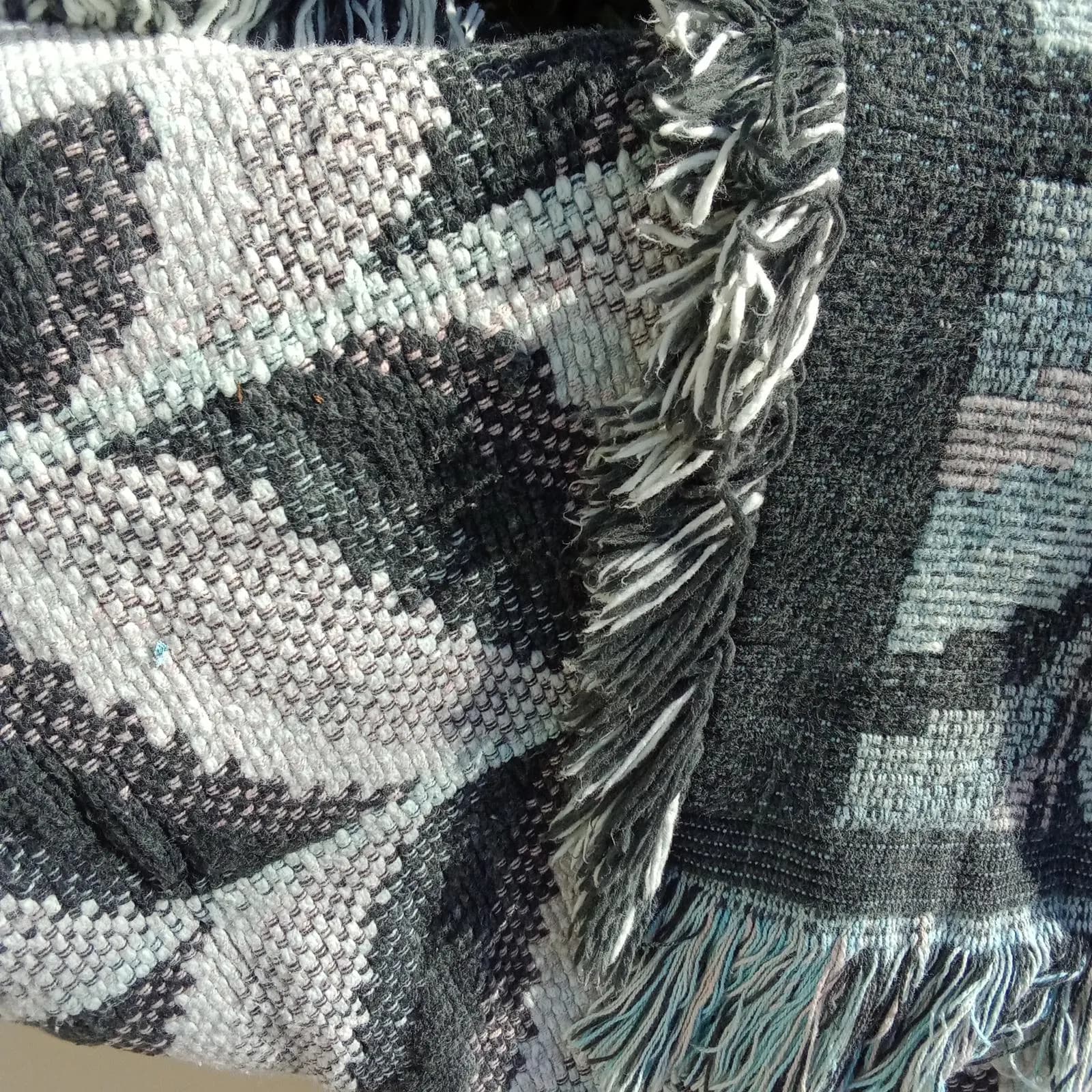Fringed Soft Cotton Rug 2X4 Feet Turquoise Blue Pale Pink Black Chevron Pattern - image 5