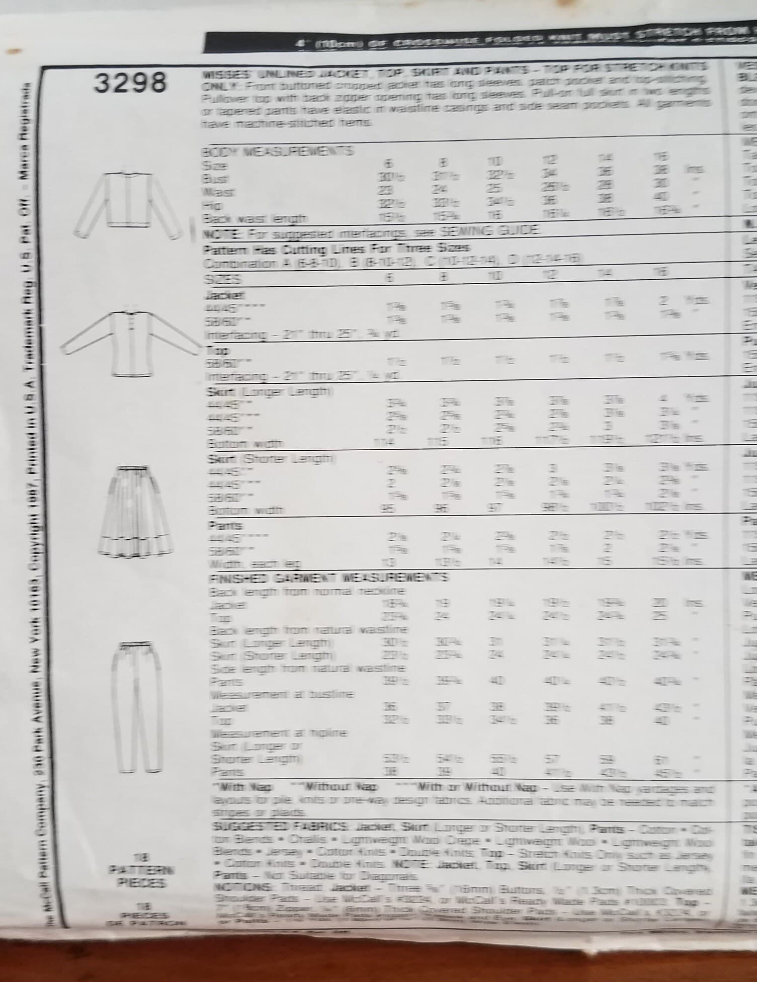 McCalls Pattern 3298/Unlined Jacket/Top/Skirt/Pants/Sizes 10-12-14/Shari Belafonte Harper - image 4