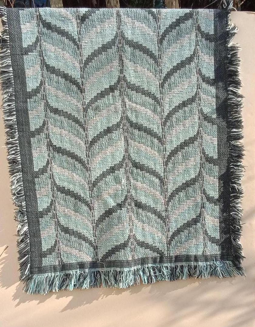 Fringed Soft Cotton Rug 2X4 Feet Turquoise Blue Pale Pink Black Chevron Pattern - image 3