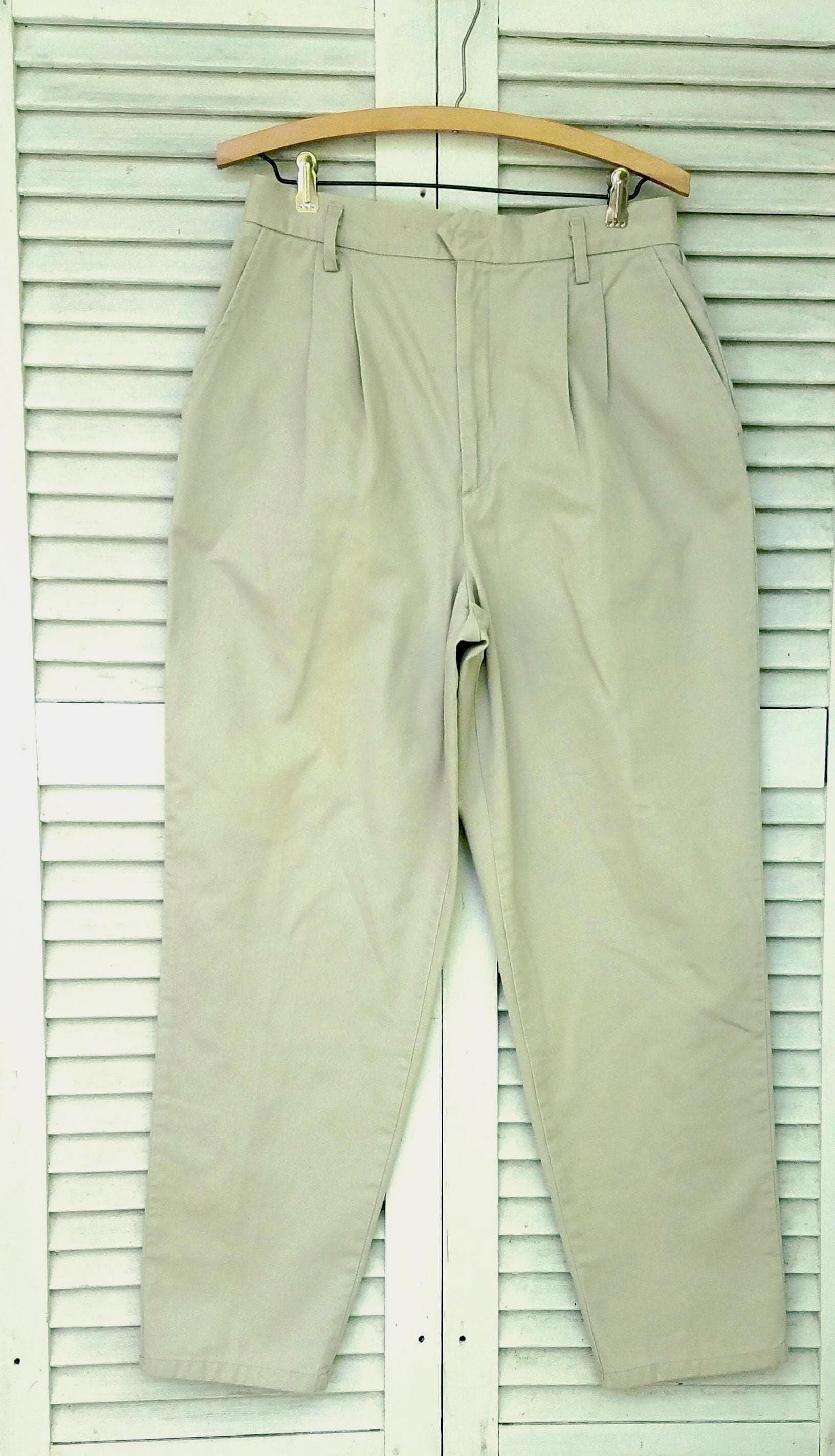 NOS High Waist Chinos 100% Cotton Wide Leg Trousers Size 12