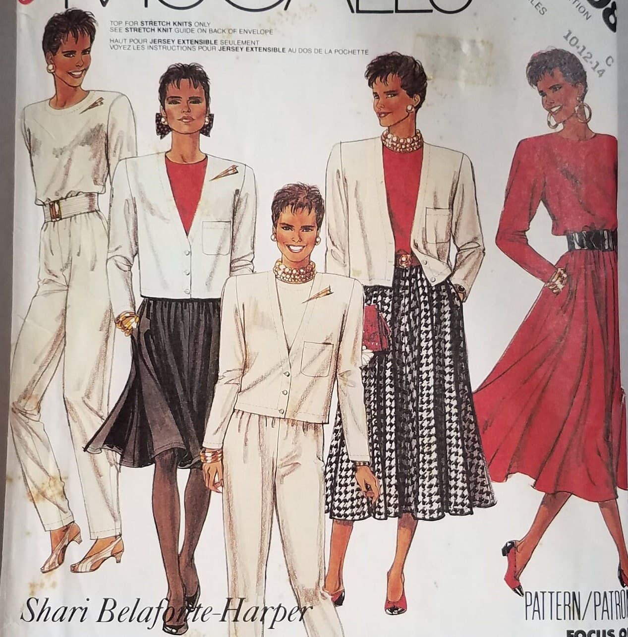 McCalls Pattern 3298/Unlined Jacket/Top/Skirt/Pants/Sizes 10-12-14/Shari Belafonte Harper